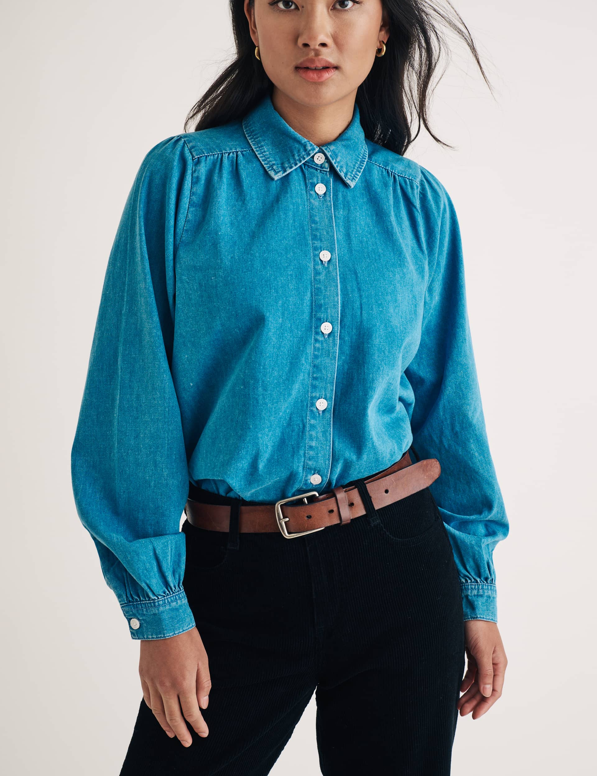 Nobody'S Child Women's Pure Cotton Denim Collared Relaxed Blouse - 16 - Blue, Blue