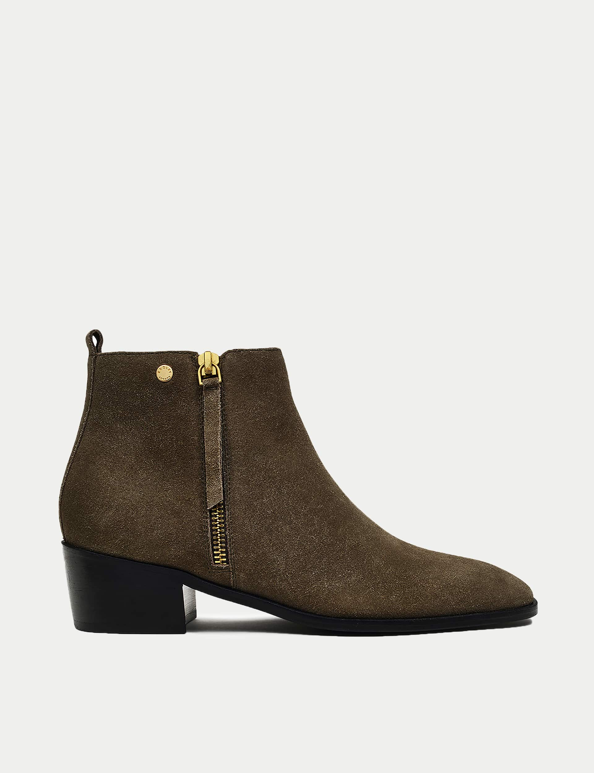 Radley Women's Suede Block Heel Ankle Boots - 6 - Khaki, Khaki,Black