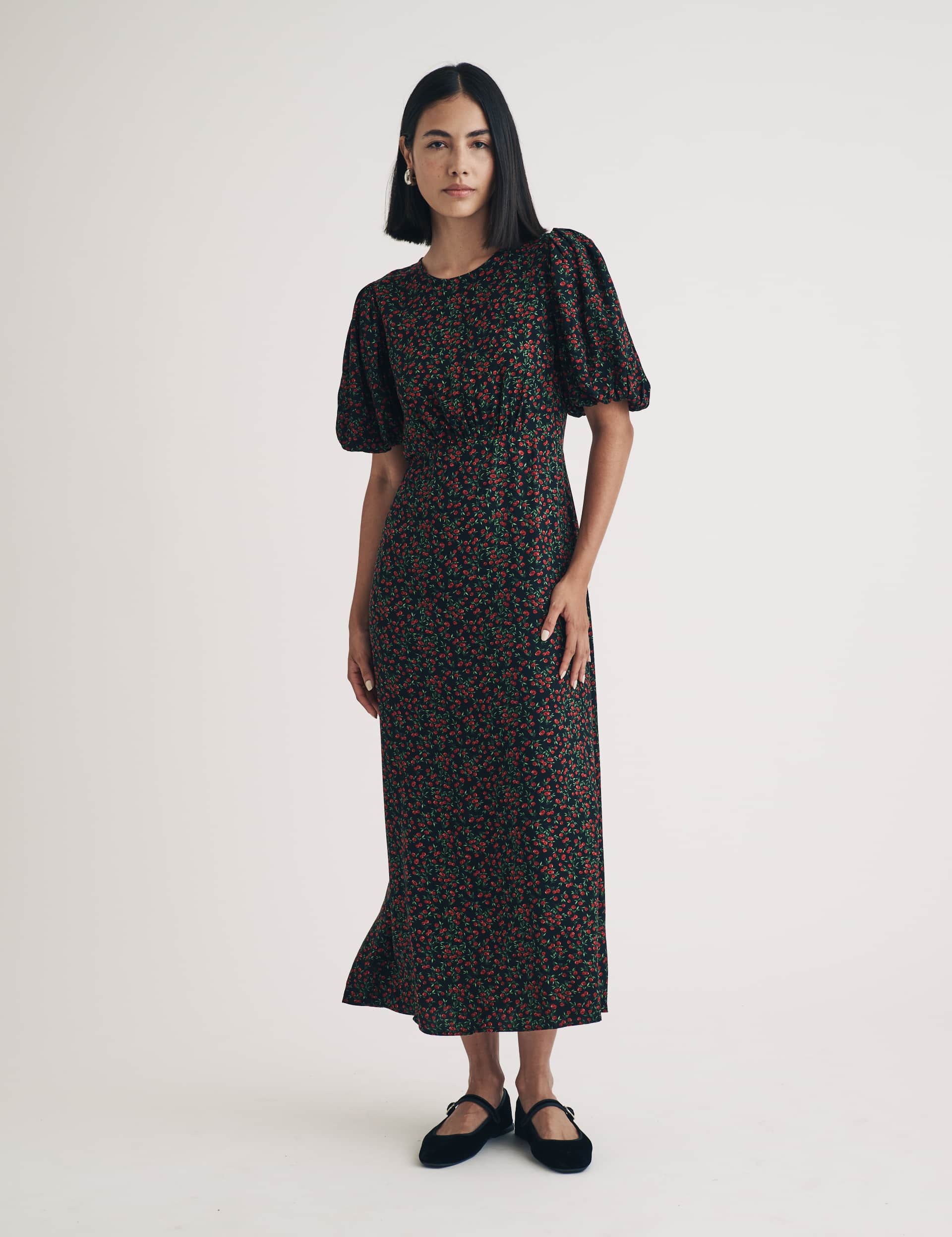 Nobody'S Child Women's Floral Crew Neck Midi Waisted Dress