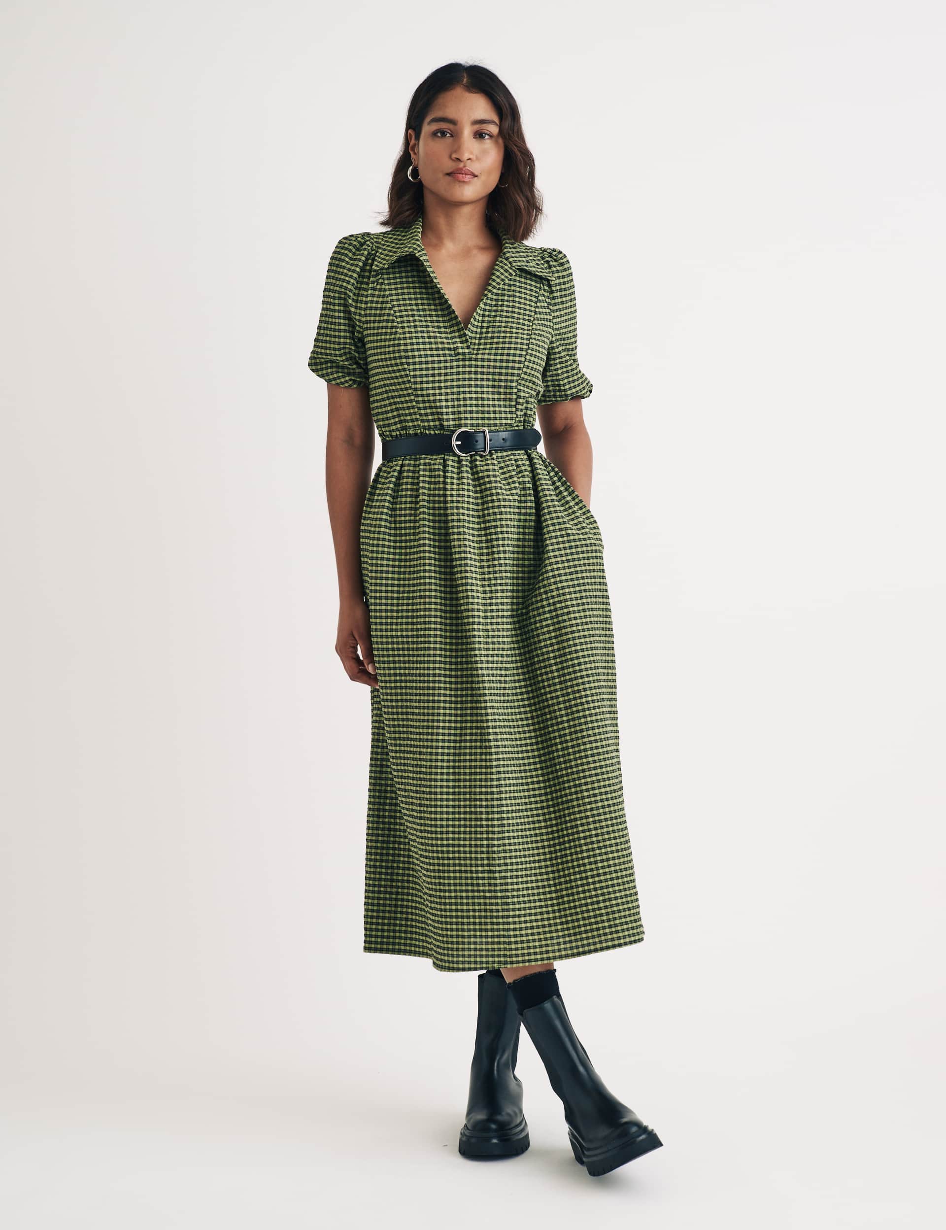 Nobody'S Child Women's Cotton Rich Checked Midaxi Waisted Dress