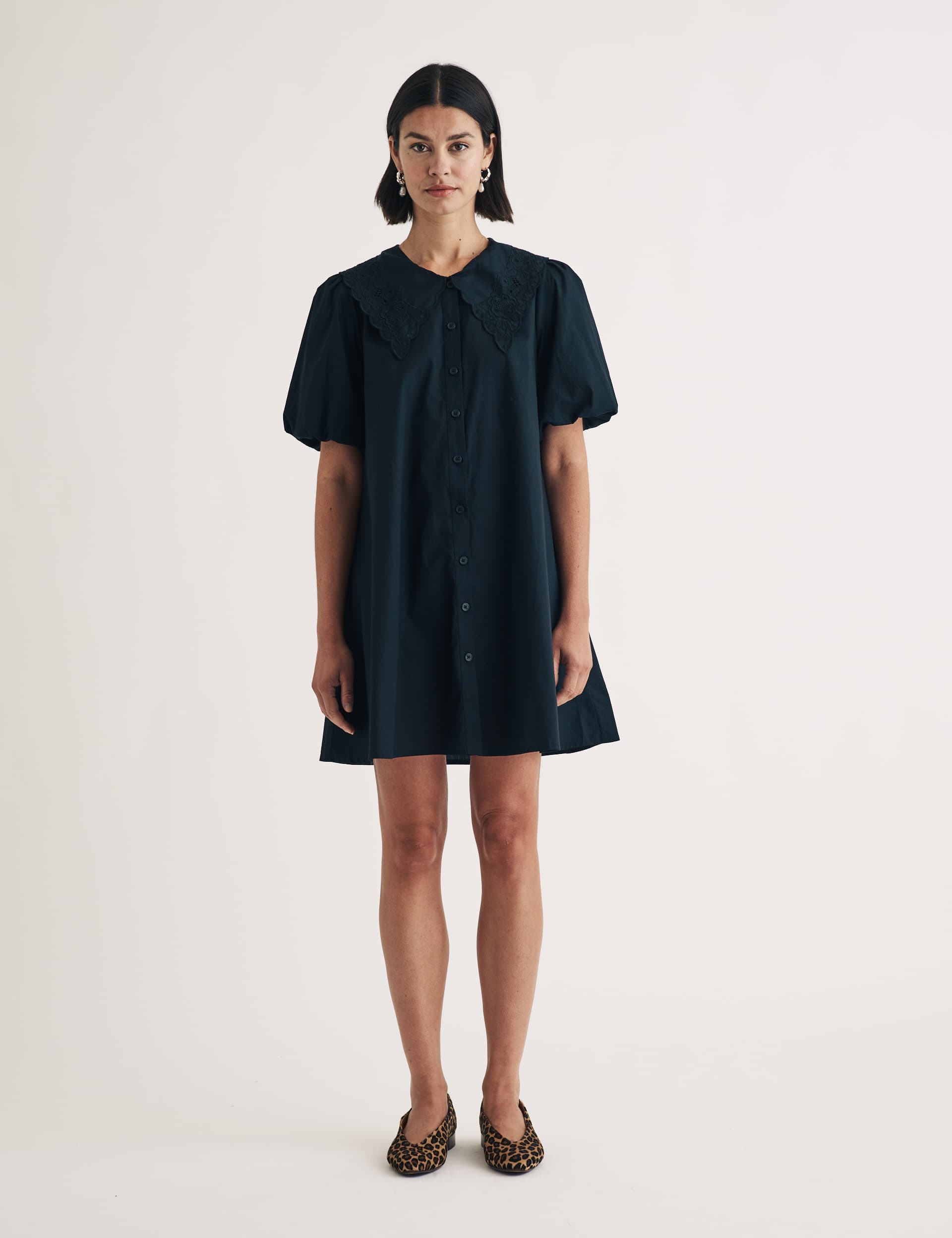 Nobody'S Child Women's Pure Cotton Collared Mini Shirt Dress - 14 - Black, Black