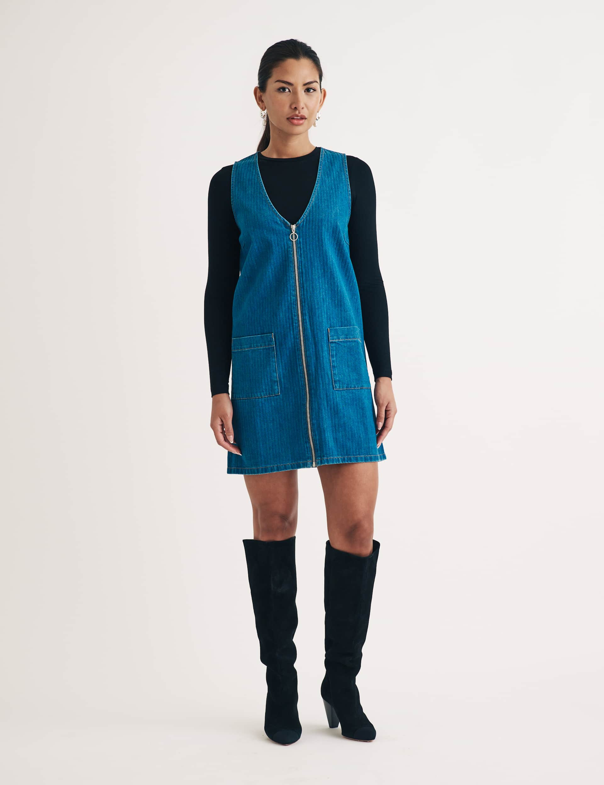 Nobody'S Child Women's Pure Cotton Zip Up Mini Shift Dress - 12 - Blue, Blue