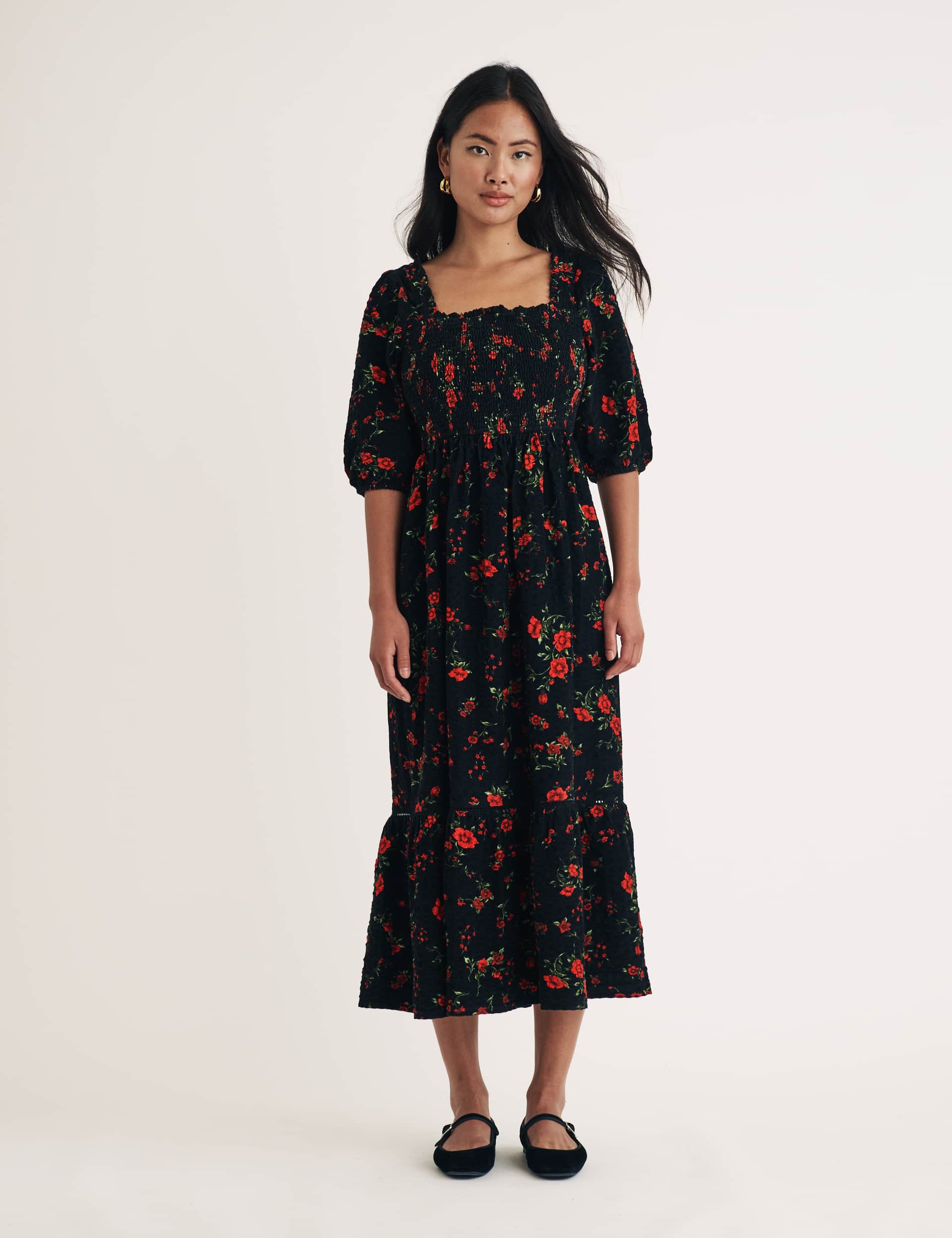 Nobody'S Child Women's Pure Cotton Ditsy Floral Square Neck Dress
