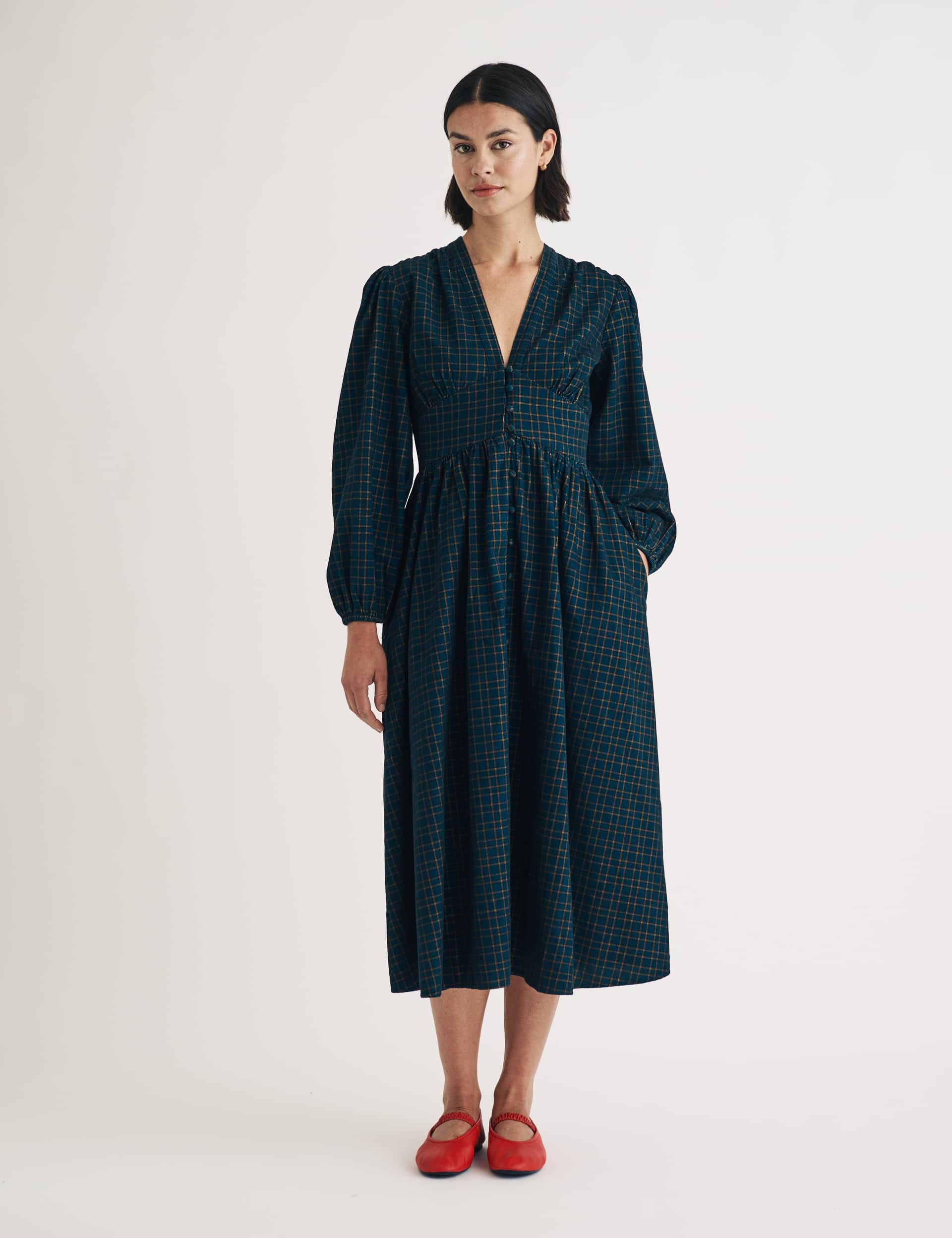 Nobody'S Child Women's Pure Cotton Checked Midaxi Waisted Dress