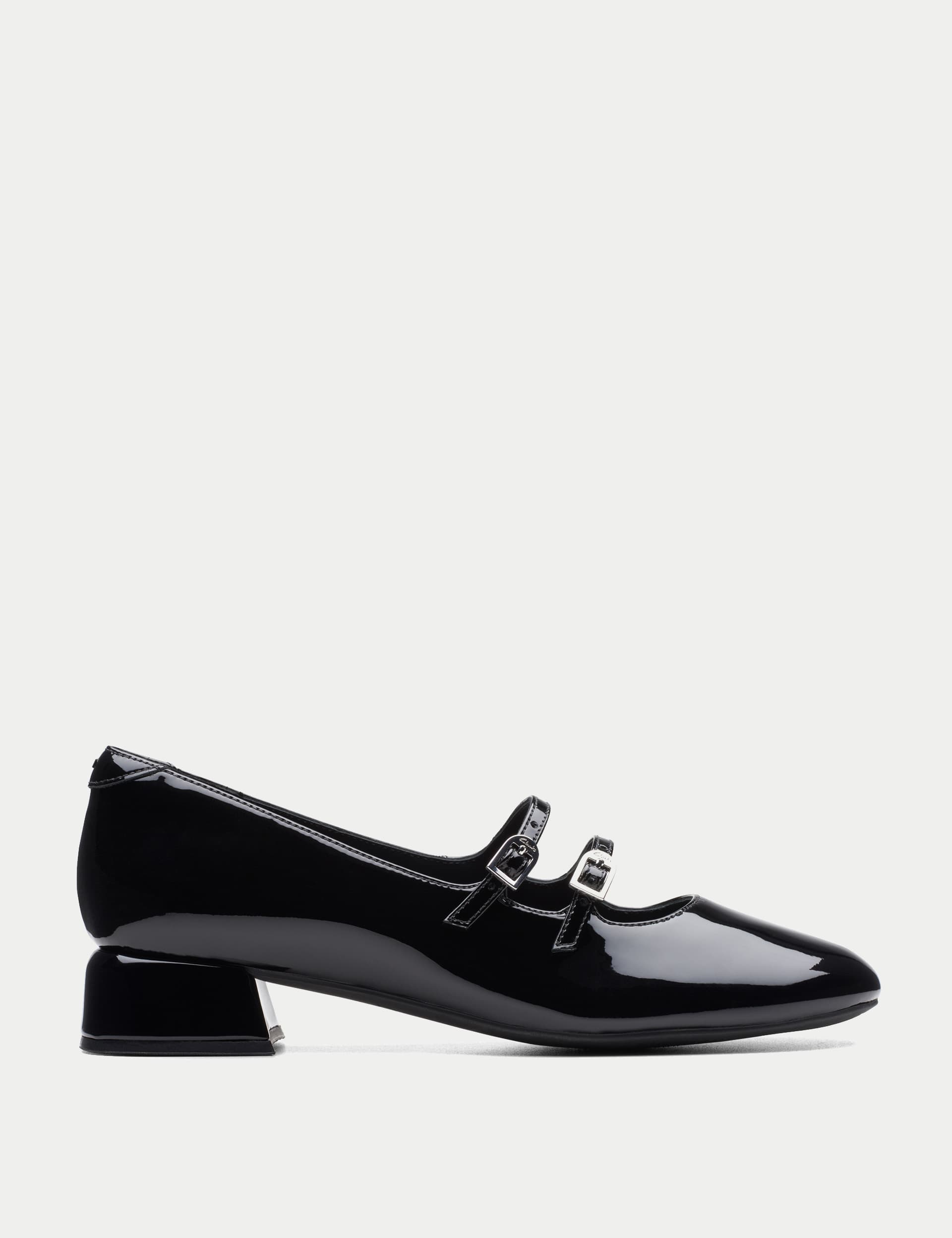 Clarks Women's Leather Patent Block Heel Court Shoes