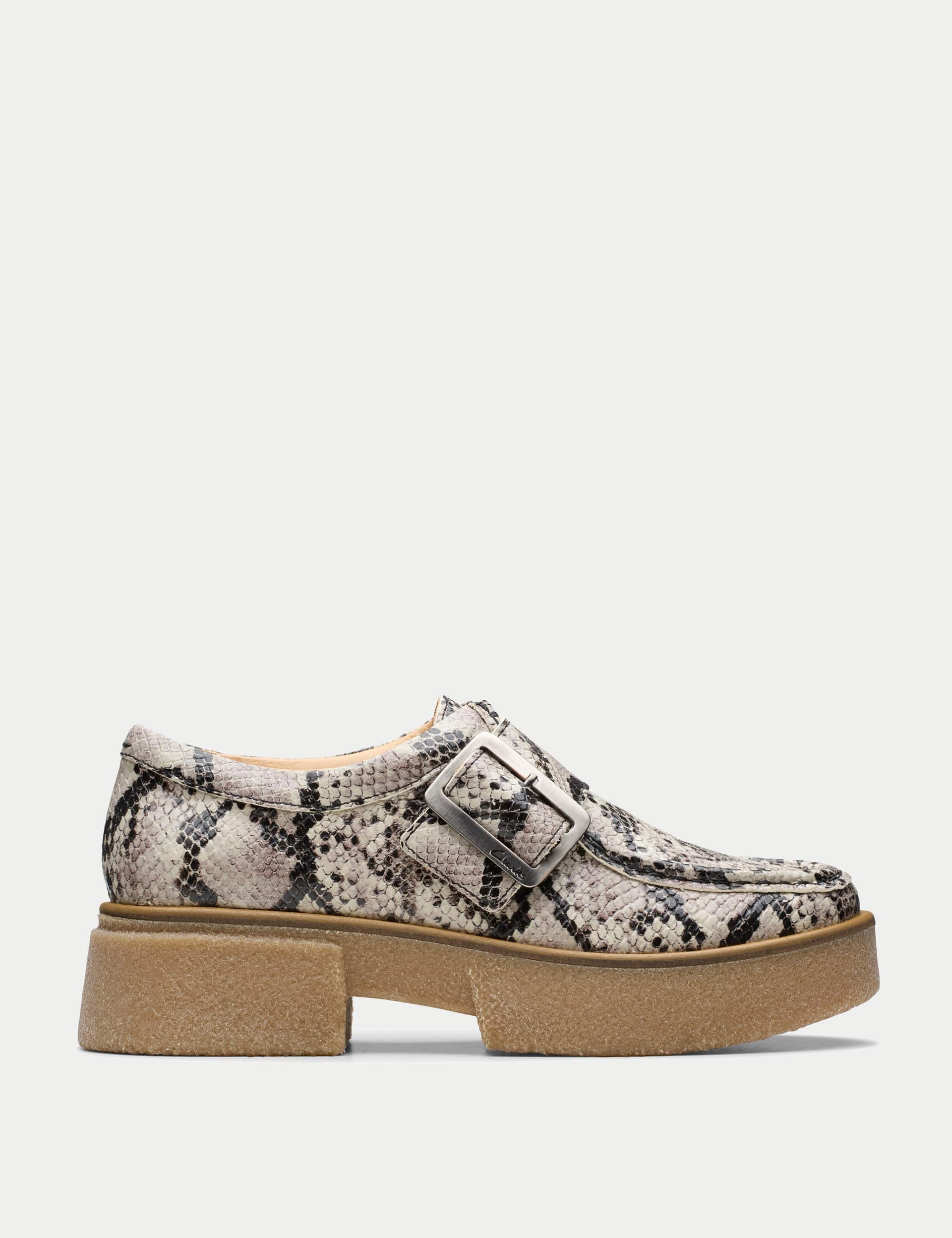 Clarks Women's Leather Buckle Block Heel Shoes