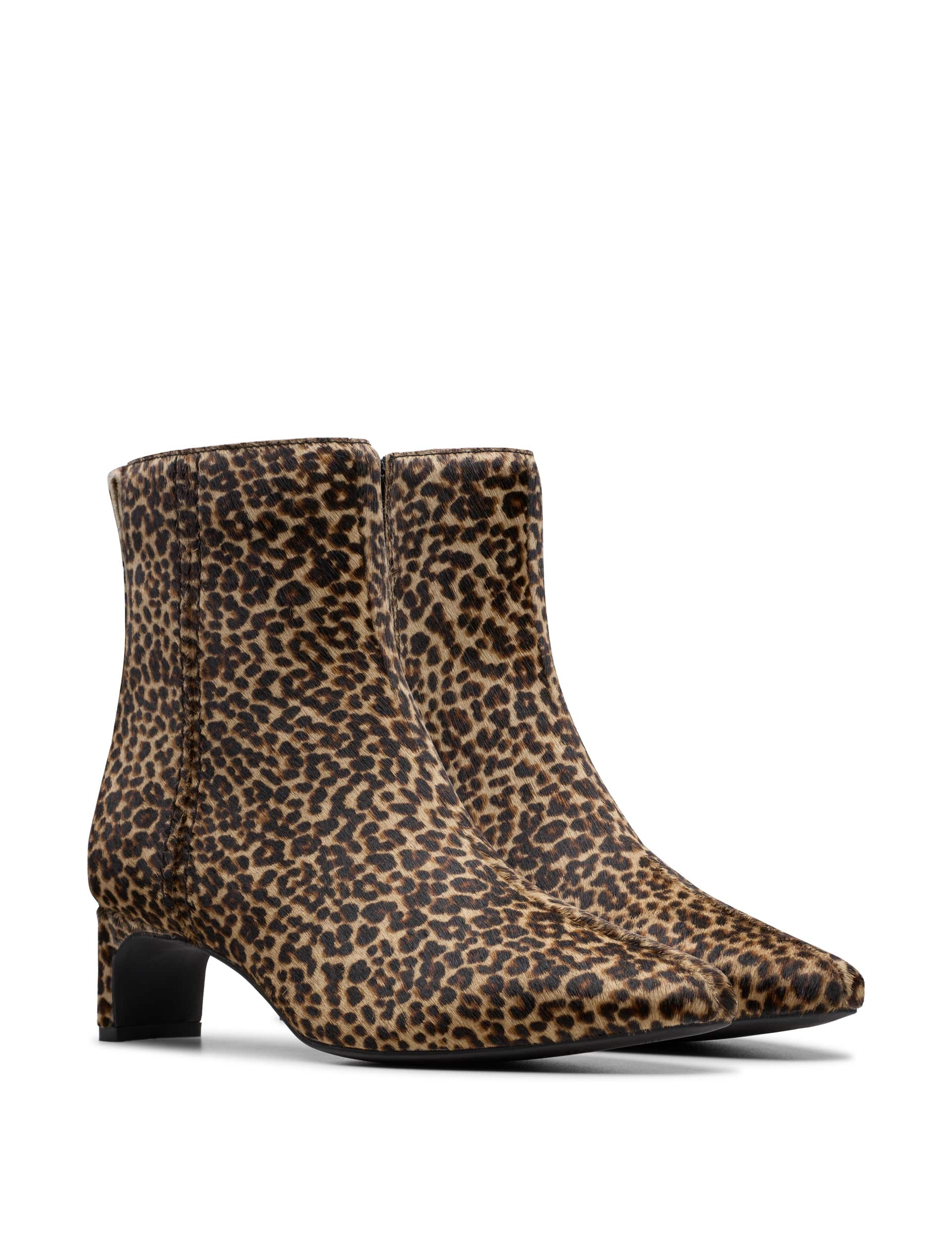 Clarks Women's Animal Print Kitten Heel Ankle Boots - 7 - Brown Mix, Brown Mix