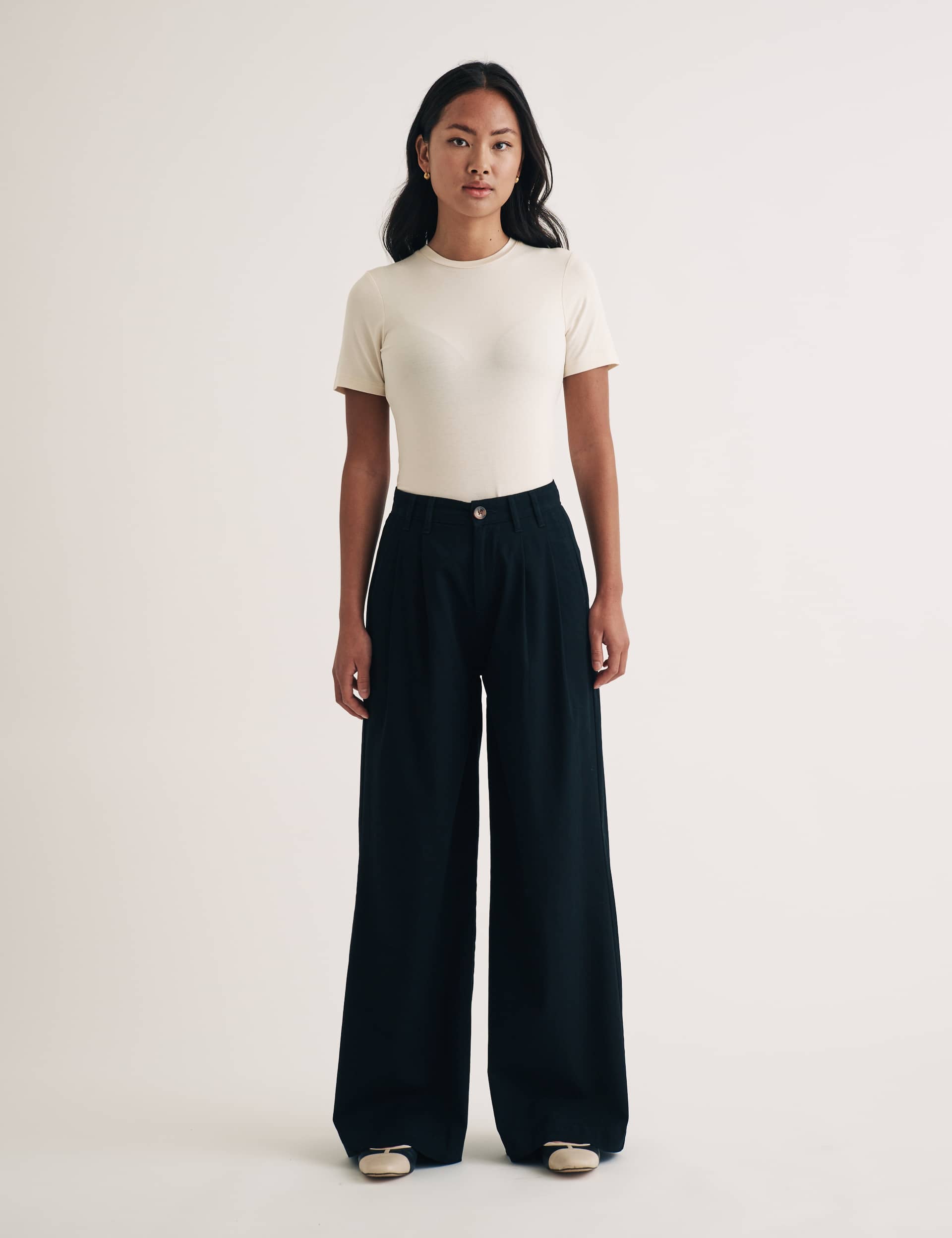 Nobody'S Child Women's Pure Cotton Pleat Front Wide Leg Trousers