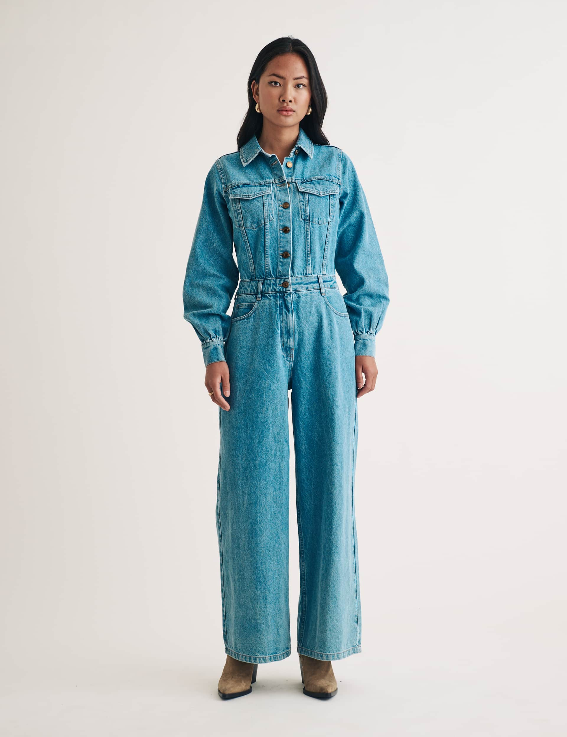 Nobody'S Child Women's Denim Wide Leg Jumpsuit - 12 - Blue, Blue