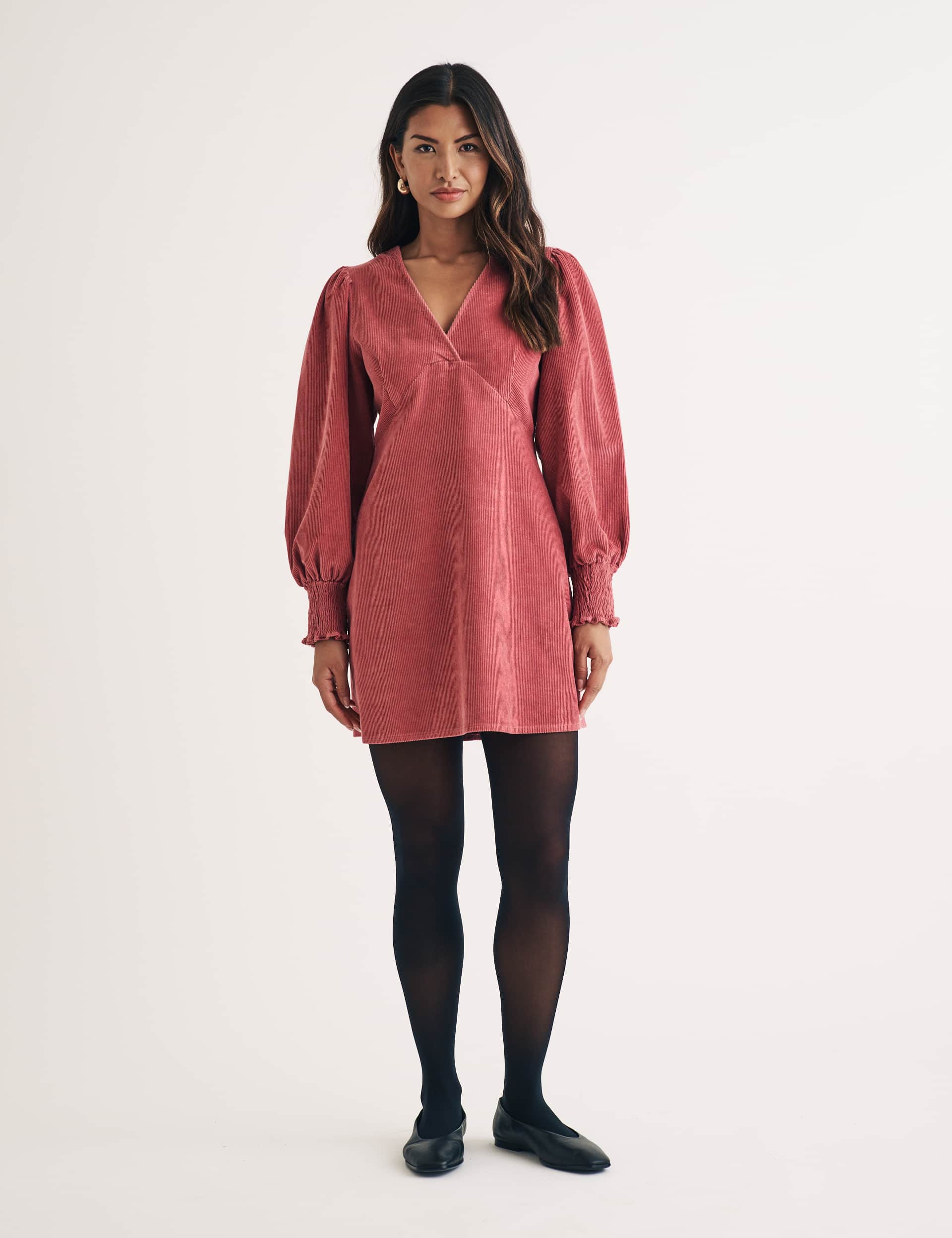 Nobody'S Child Women's Pure Cotton Cord V-Neck Mini Tailored Dress