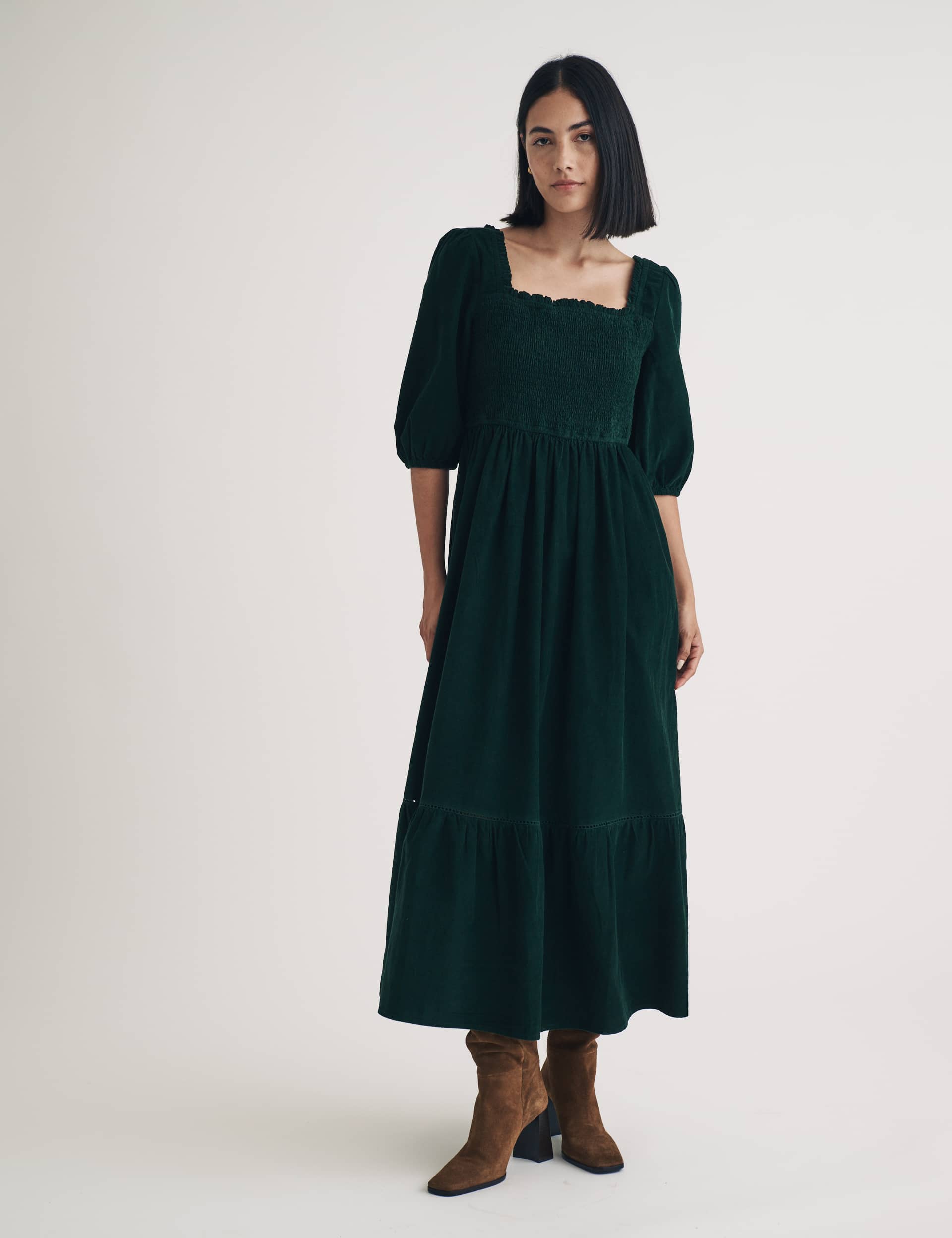 Nobody'S Child Women's Pure Cotton Square Neck Midaxi Smock Dress