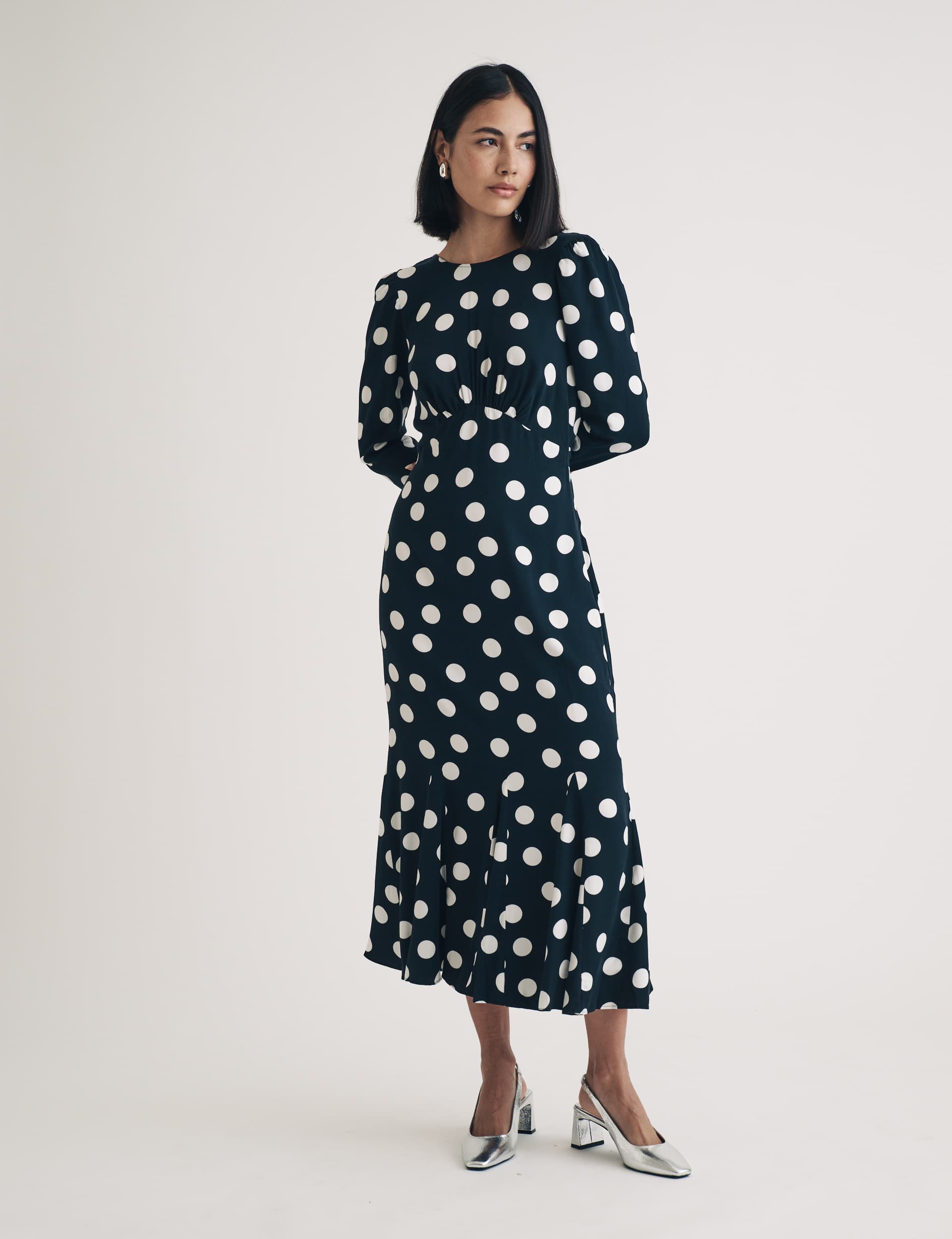 Nobody'S Child Women's Polka Dot Midi Tea Dress - 10 - Black Mix, Black Mix