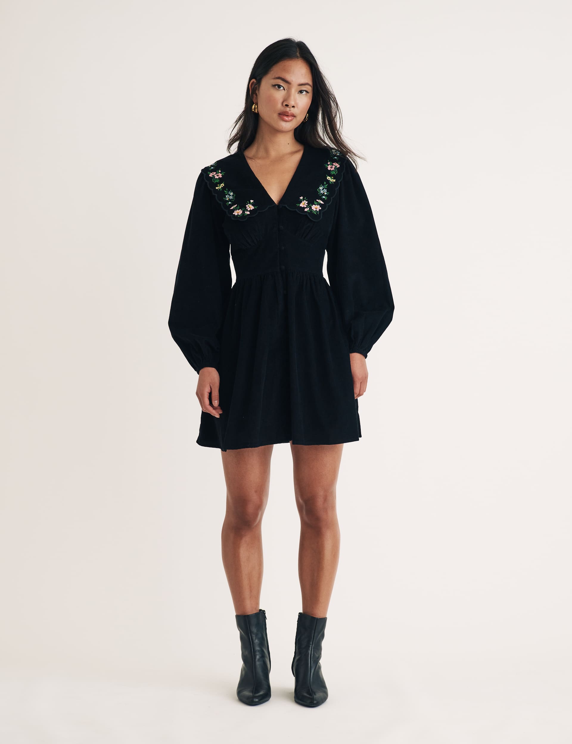 Nobody'S Child Women's Cord Embroidered Mini Skater Dress - 12 - Black Mix, Black Mix