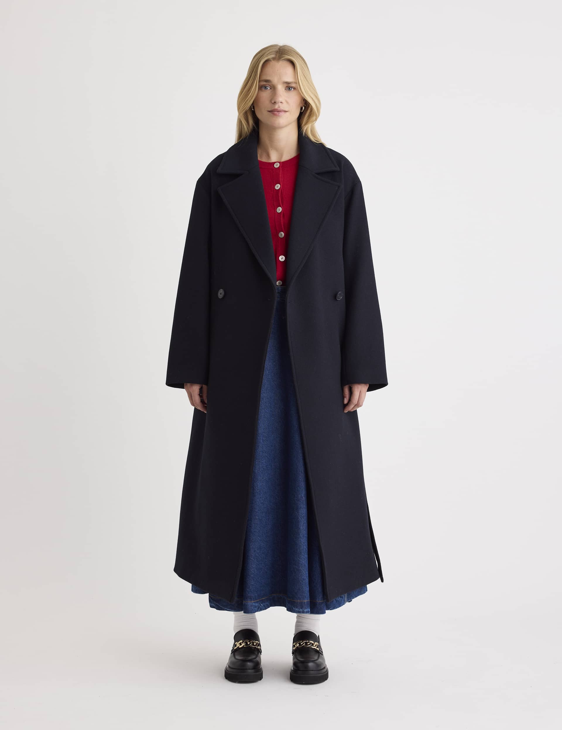 Nobody'S Child Women's Wool Blend Belted Longline Tailored Coat - S - Blue, Blue,Camel