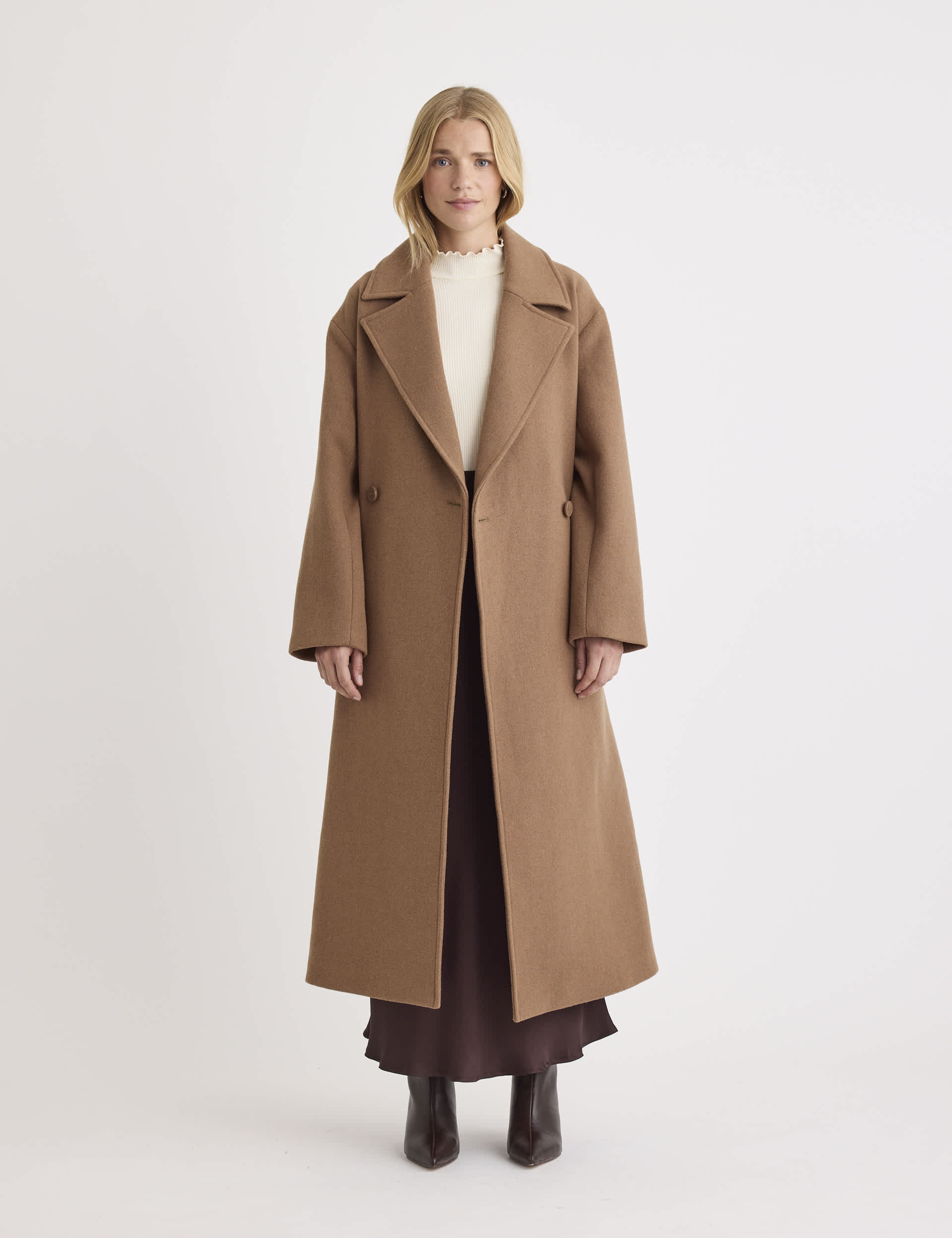 Nobody'S Child Women's Wool Blend Belted Longline Tailored Coat - XS - Camel, Camel,Blue