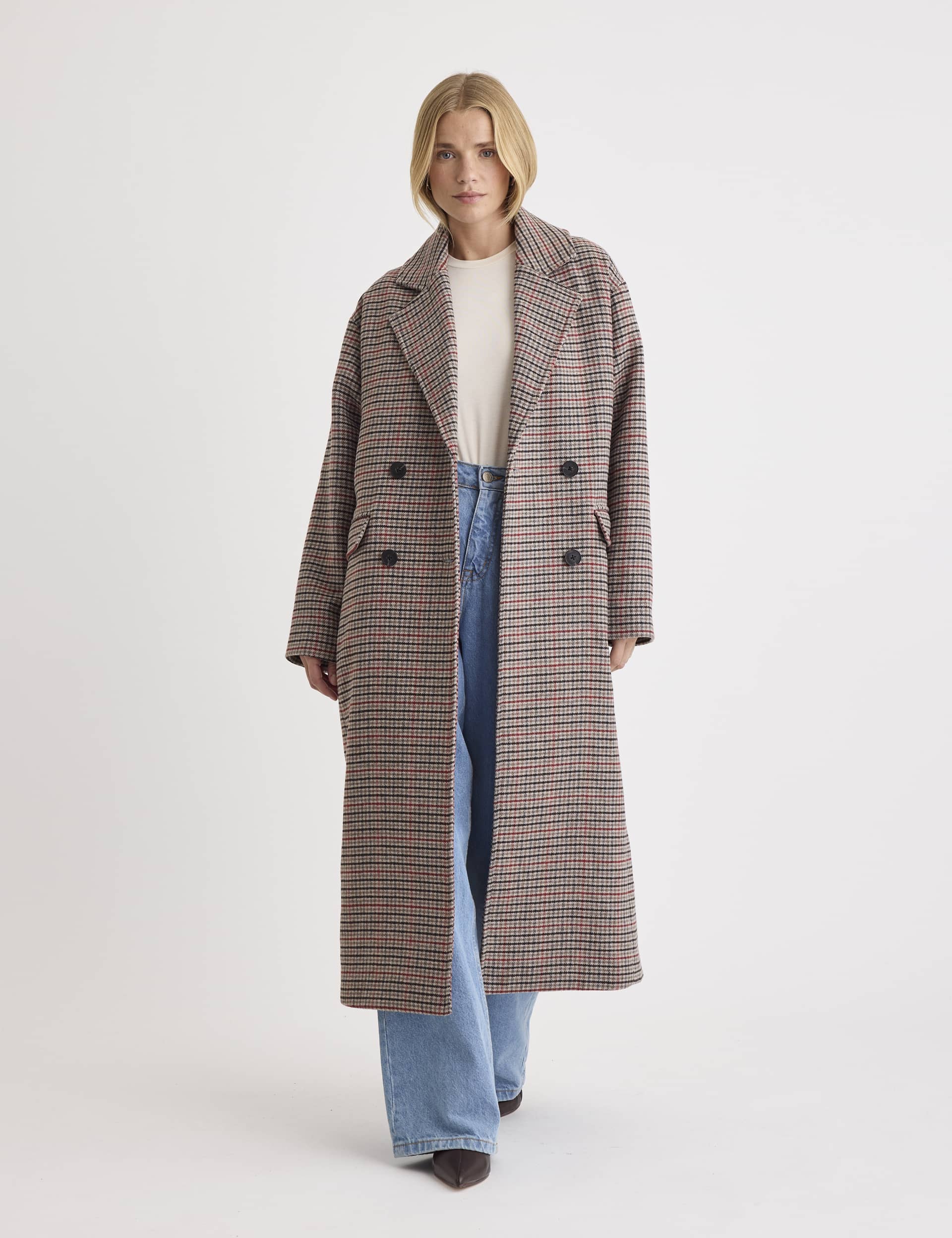 Nobody'S Child Women's Wool Blend Checked Longline Tailored Coat - S - Multi, Multi