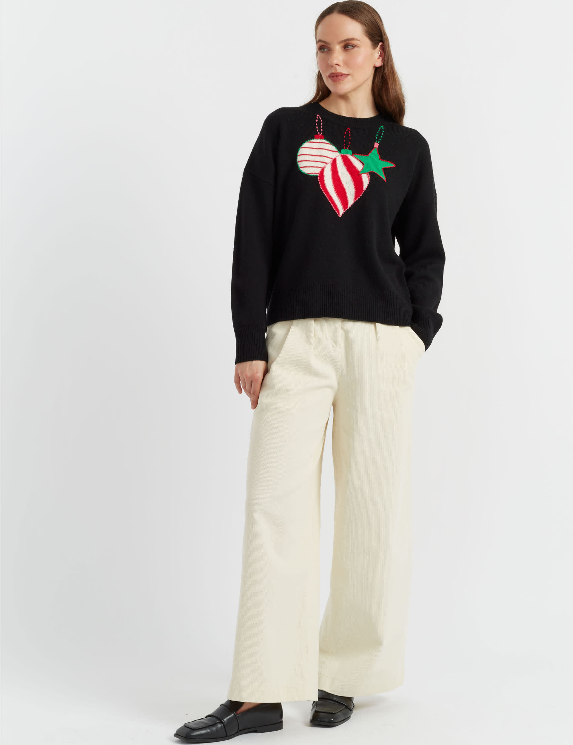 Chinti & Parker Women's Wool Rich Bauble Jumper with Cashmere - Black Mix, Black Mix,Red Mix