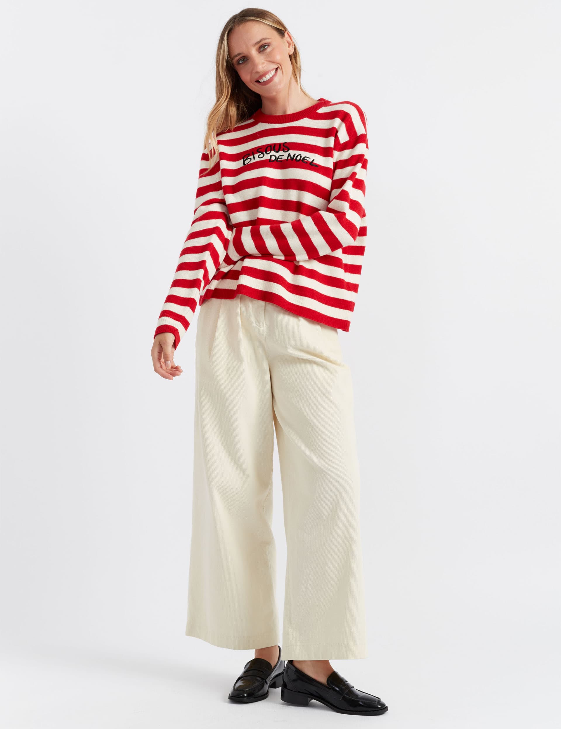 Chinti & Parker Women's Pure Wool Striped Relaxed Jumper with Cashmere - Red Mix, Red Mix