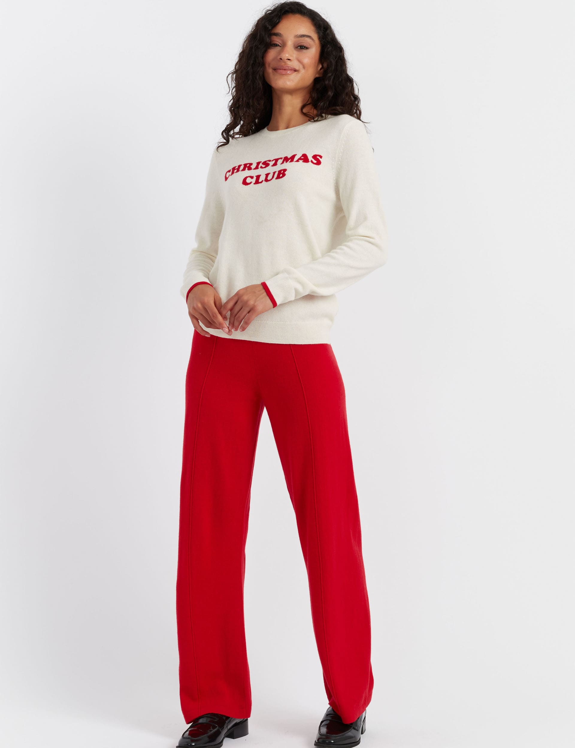 Chinti & Parker Women's Wool Rich Christmas Club Slogan Jumper - Cream, Cream,Deep Red