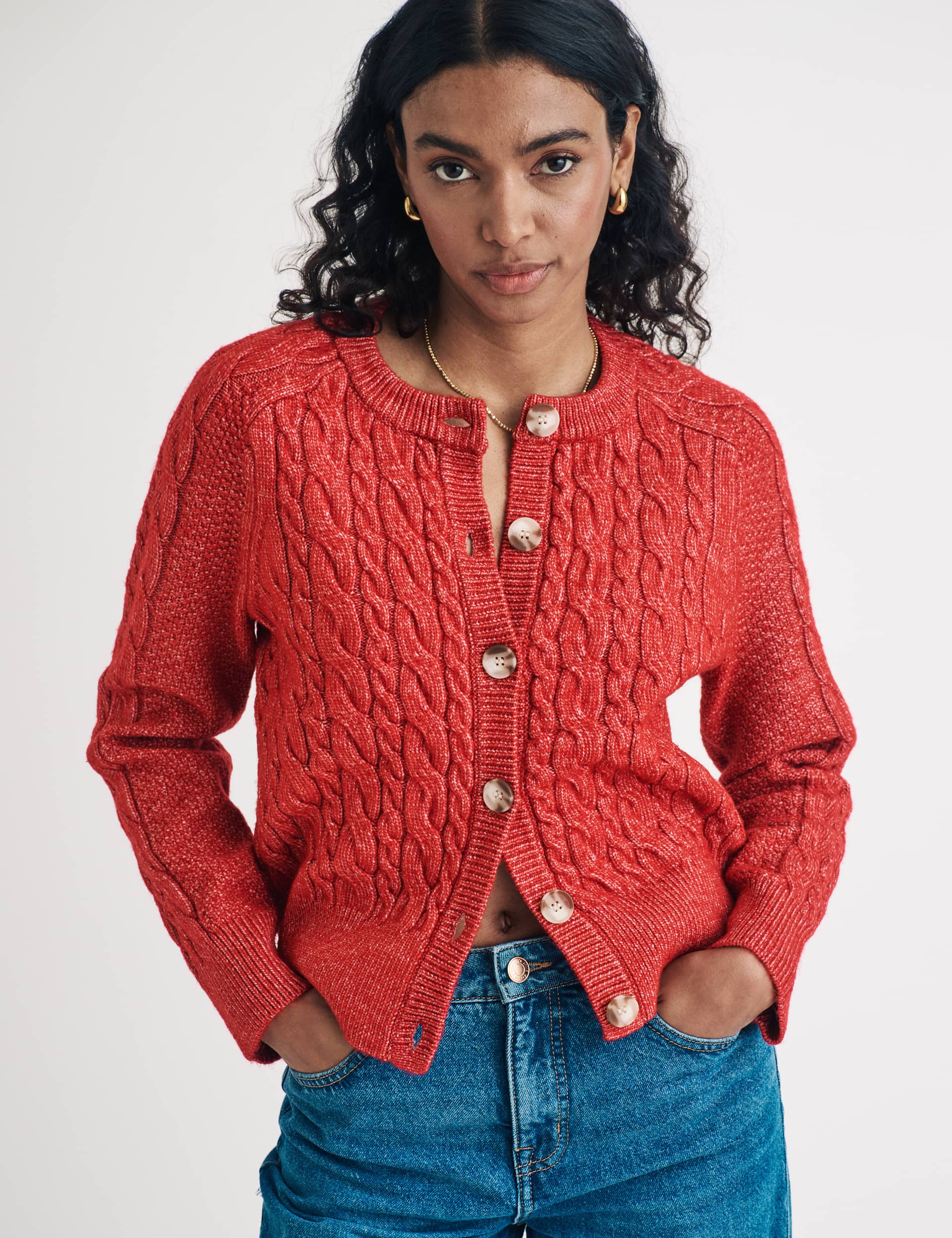 Nobody'S Child Women's Cable Knit Relaxed Cardigan - M - Red, Red