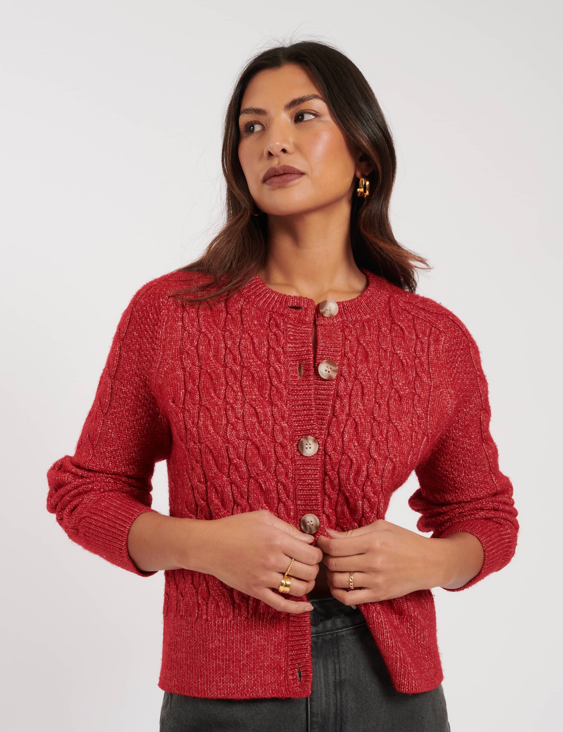 Nobody'S Child Women's Cable Knit Relaxed Cardigan - M - Red, Red