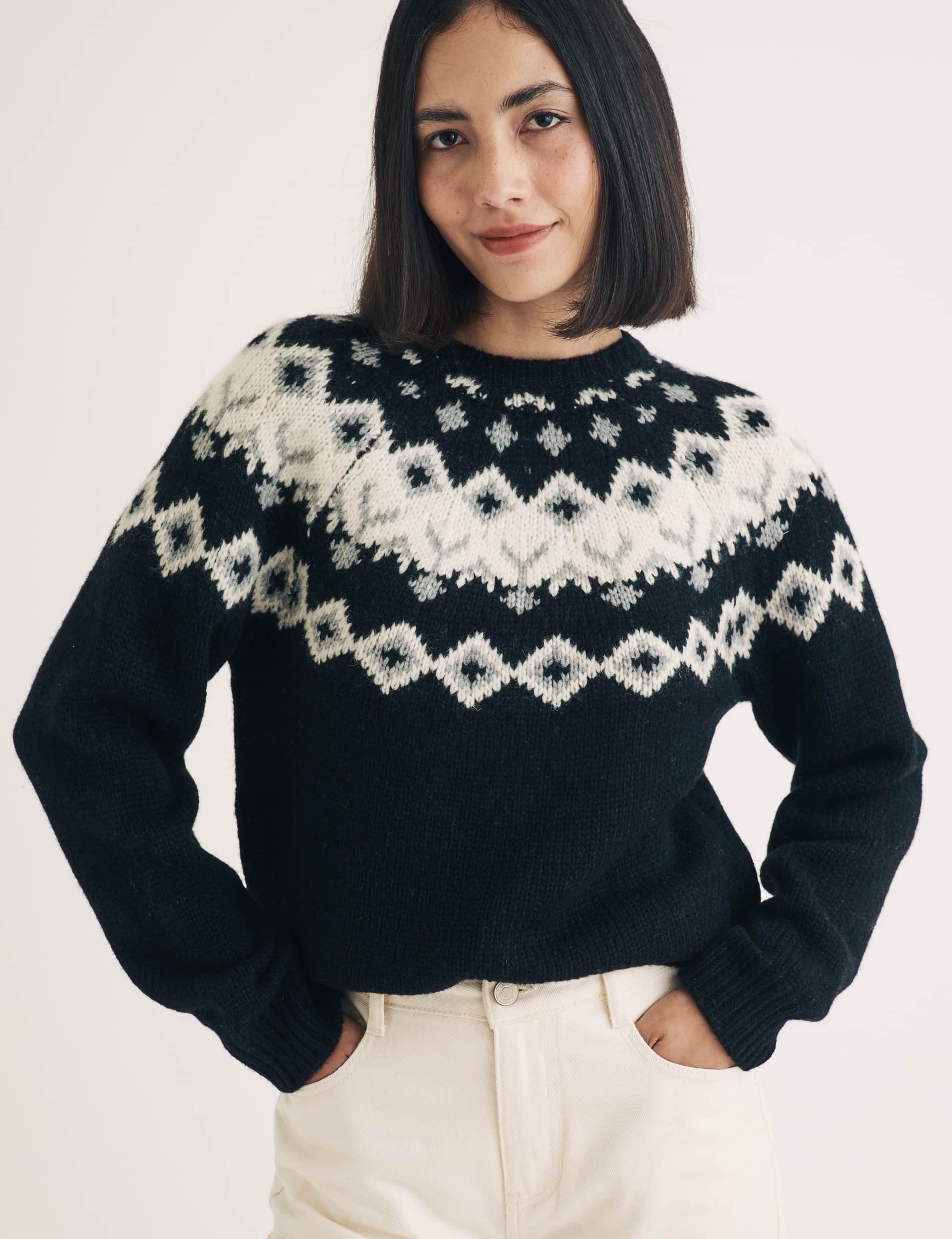 Nobody'S Child Women's Wool Rich Fair Isle Jumper - Black Mix, Black Mix