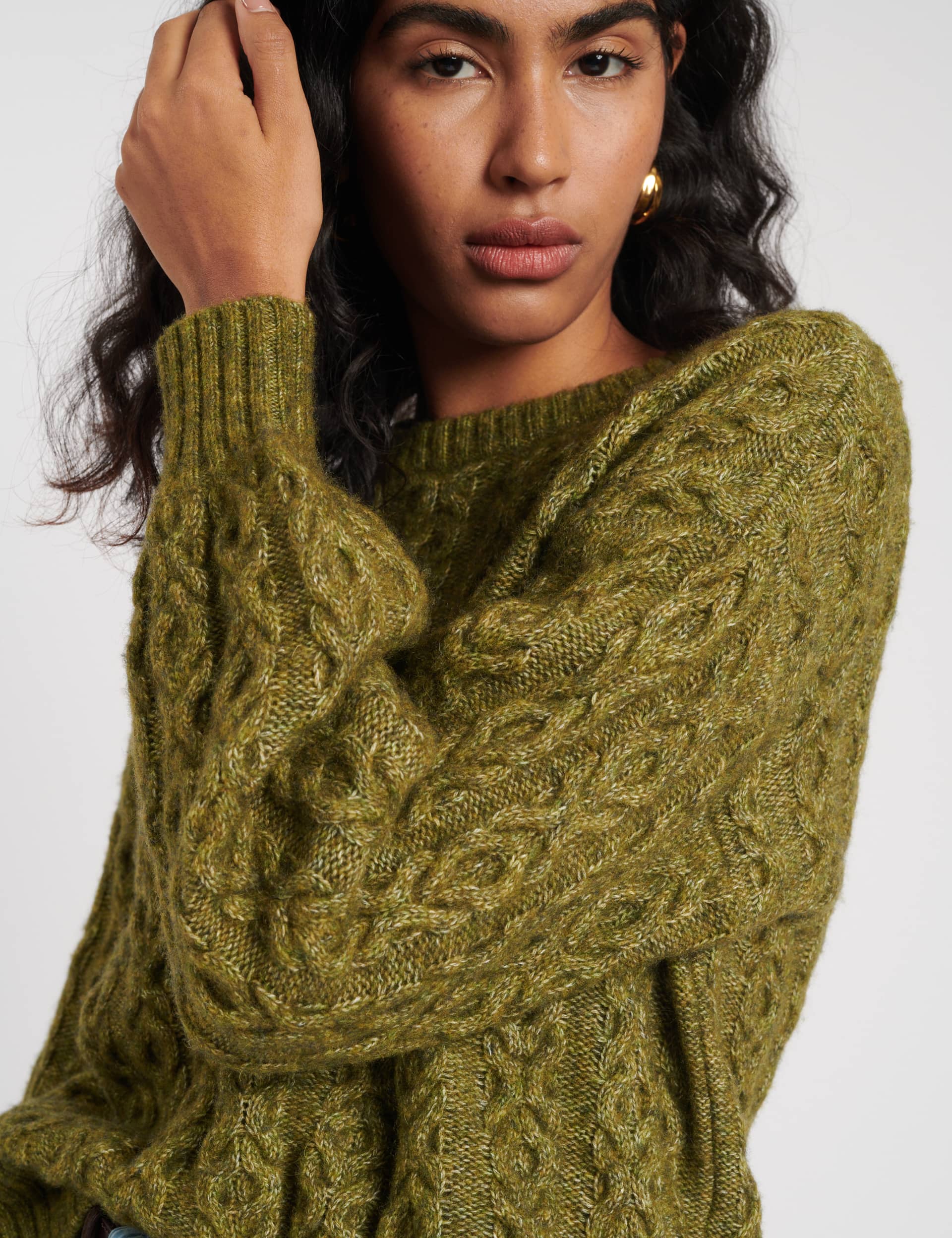 Nobody'S Child Women's Wool Rich Cable Crew Neck Knit Jumper - Green, Green