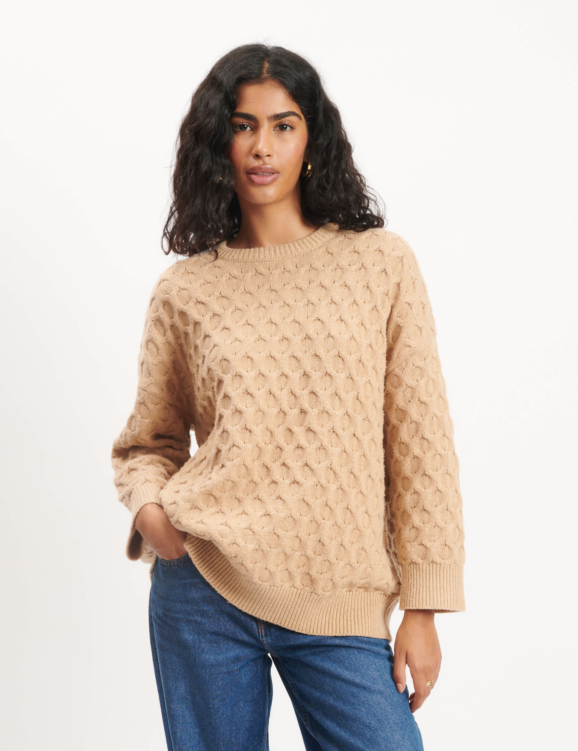 Nobody'S Child Women's Cotton Rich Textured Relaxed Jumper - Beige, Beige