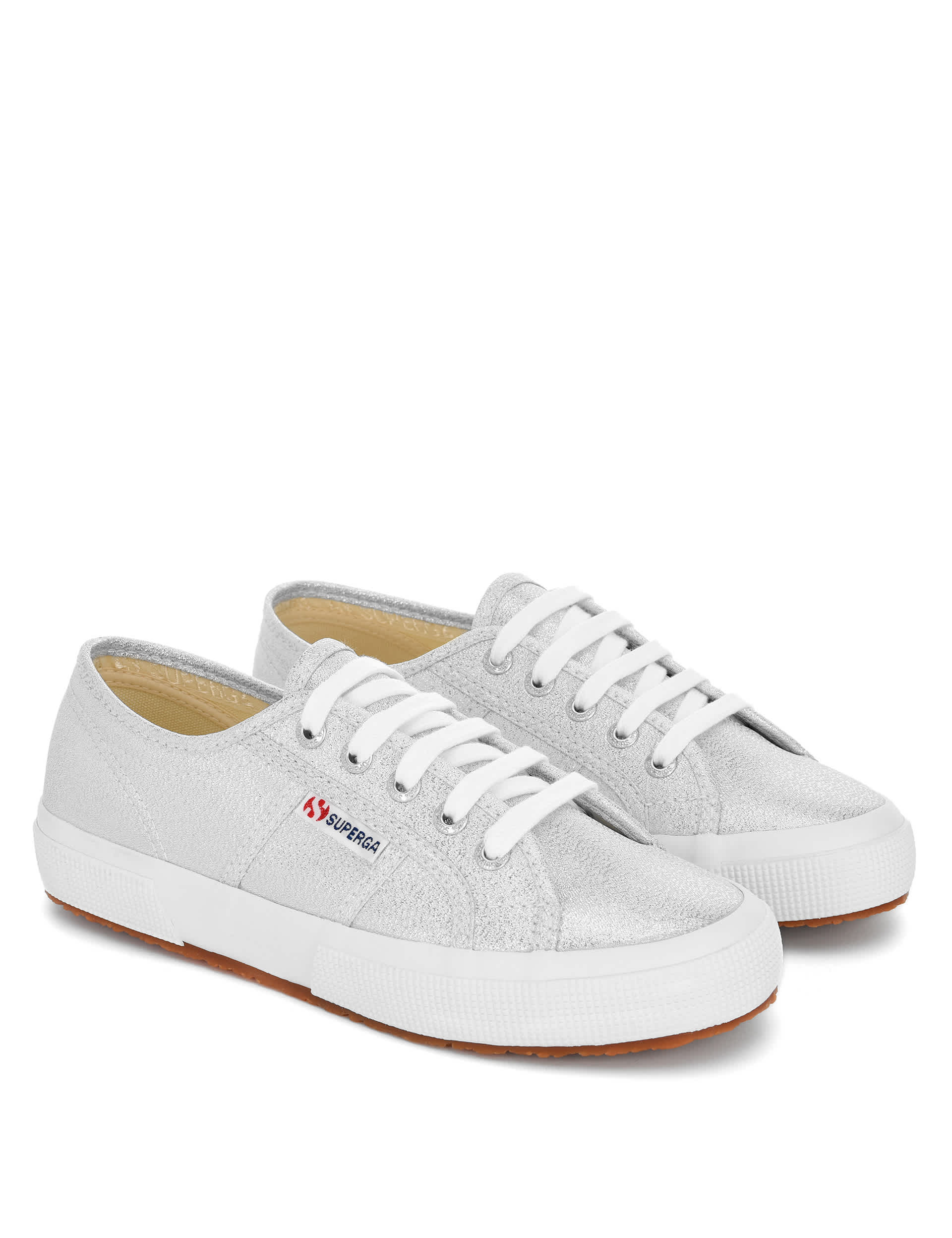 Superga Women's Canvas Lace Up Glitter Trainers - 6 - Silver, Silver,Golden Rose