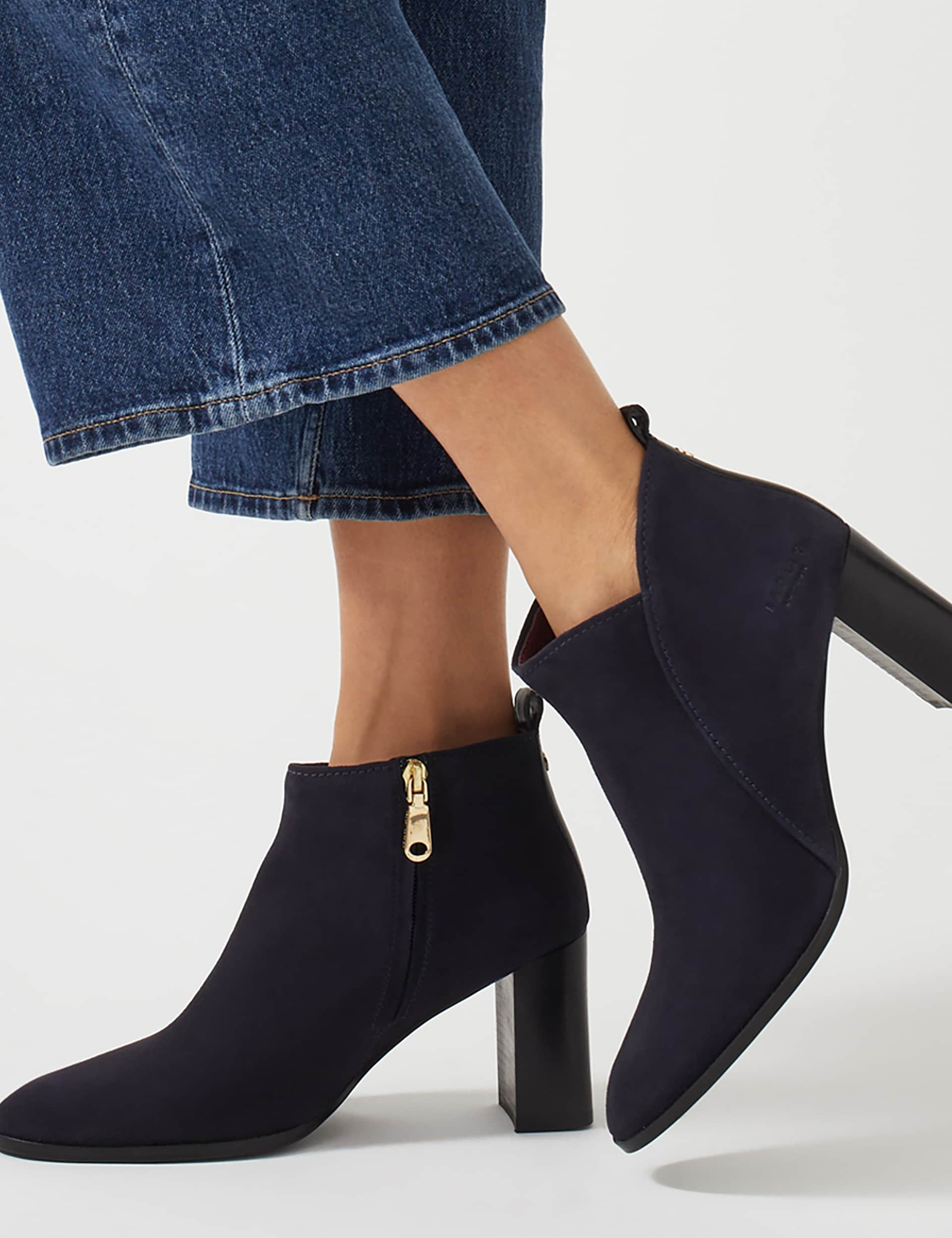 Radley Women's Leather Block Heel Ankle Boots - 6 - Navy, Navy