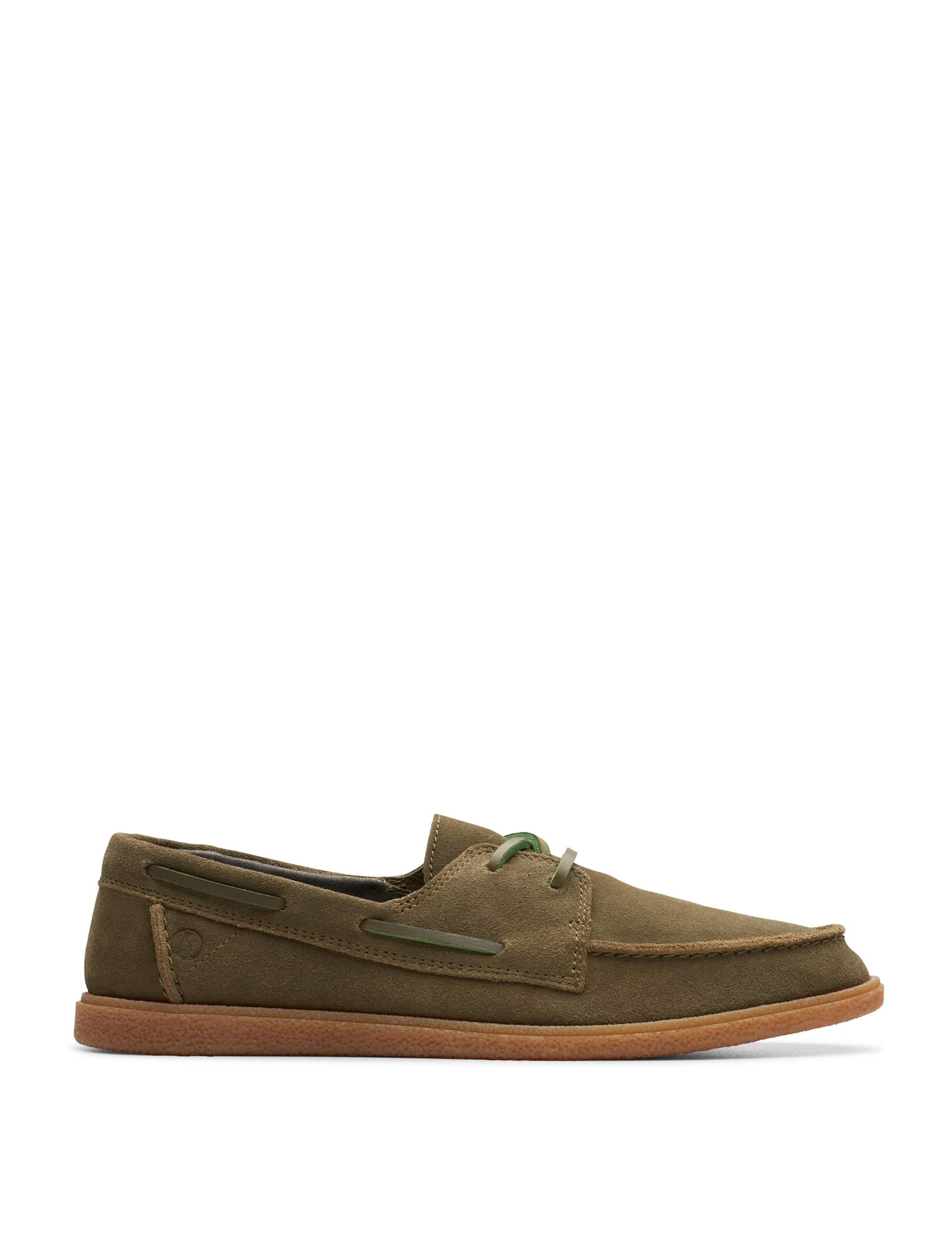 Clarks Men's Suede Boat Shoes - 8 - Olive, Olive,Brown