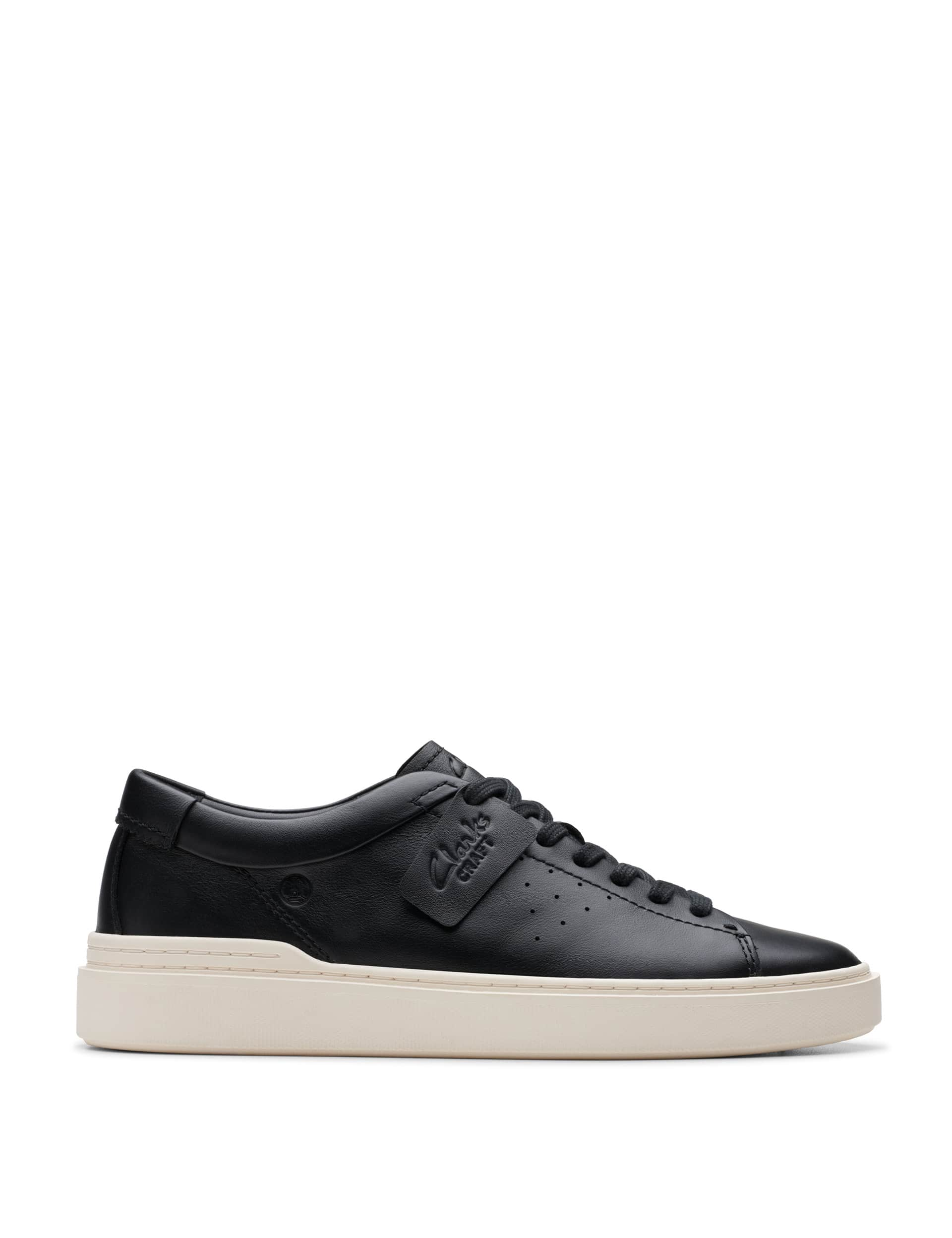 Clarks Men's Leather Lace Up Trainers - 8 - Black, Black,White