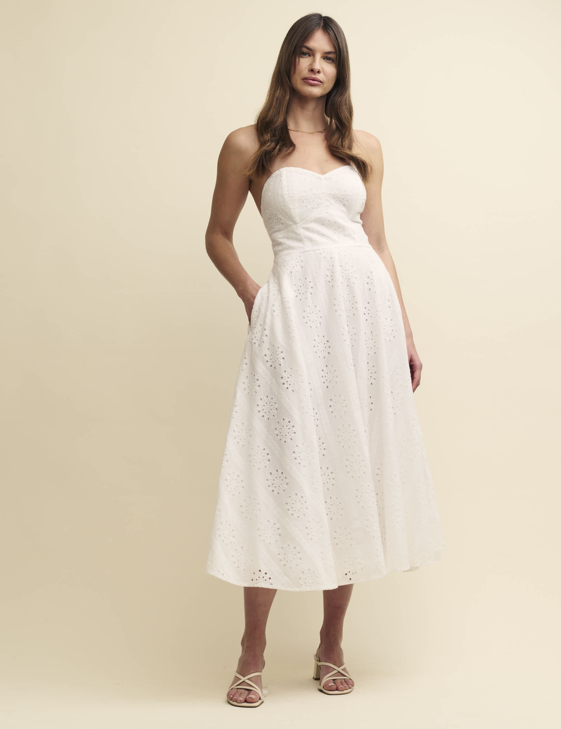 Nobody'S Child Women's Pure Cotton Broderie Midaxi Waisted Dress - 16 - White, White