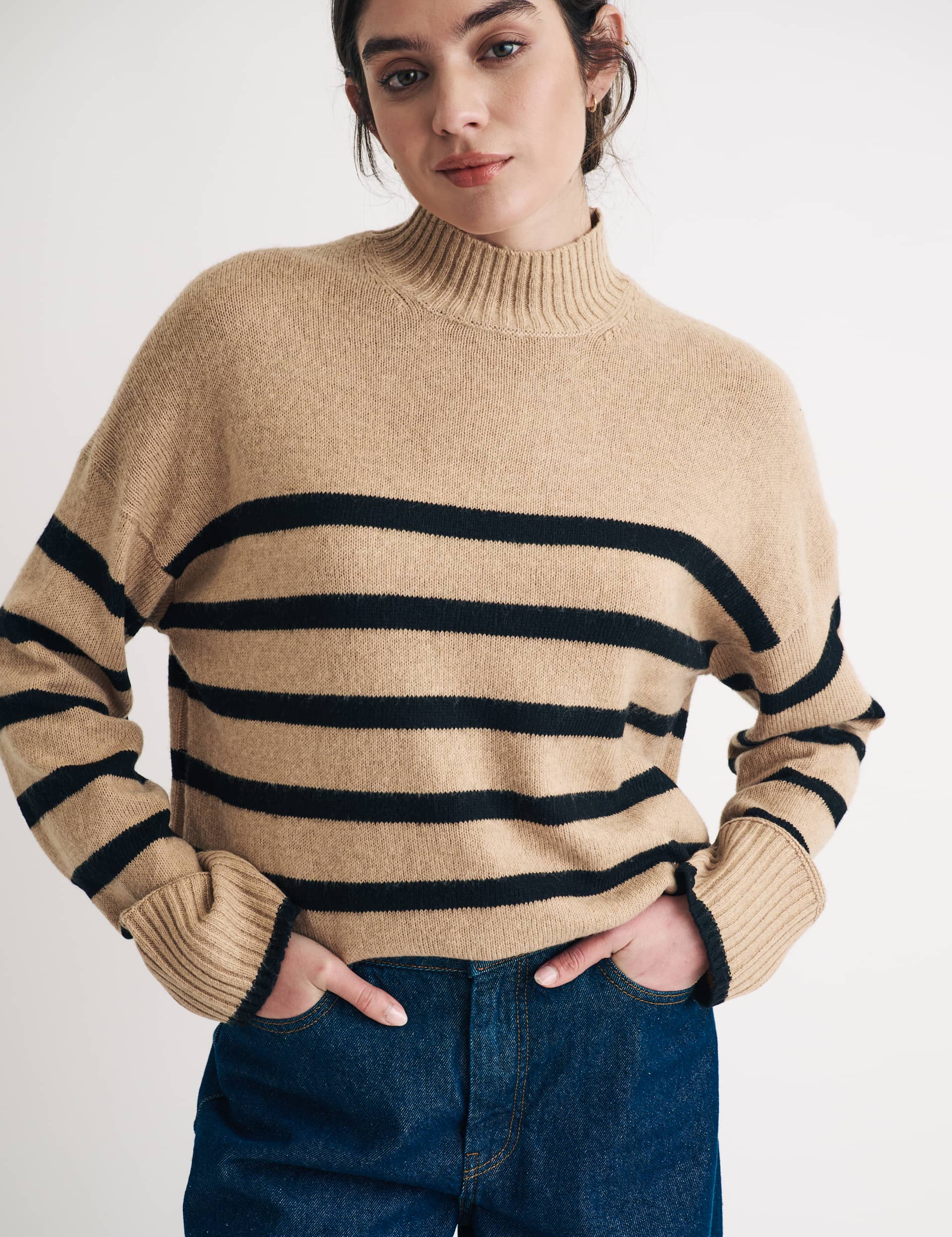 Nobody'S Child Women's Cotton Rich Striped Funnel Neck Jumper