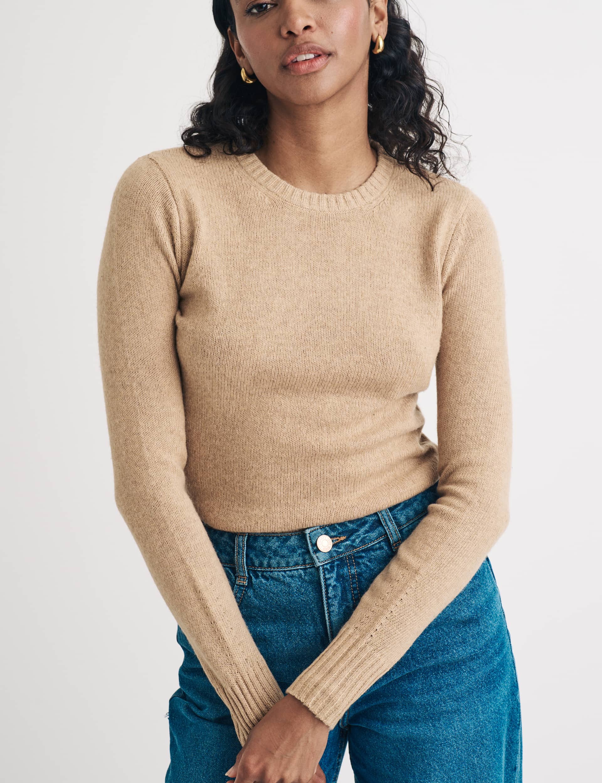 Nobody'S Child Women's Cotton Rich Crew Neck Fitted Jumper