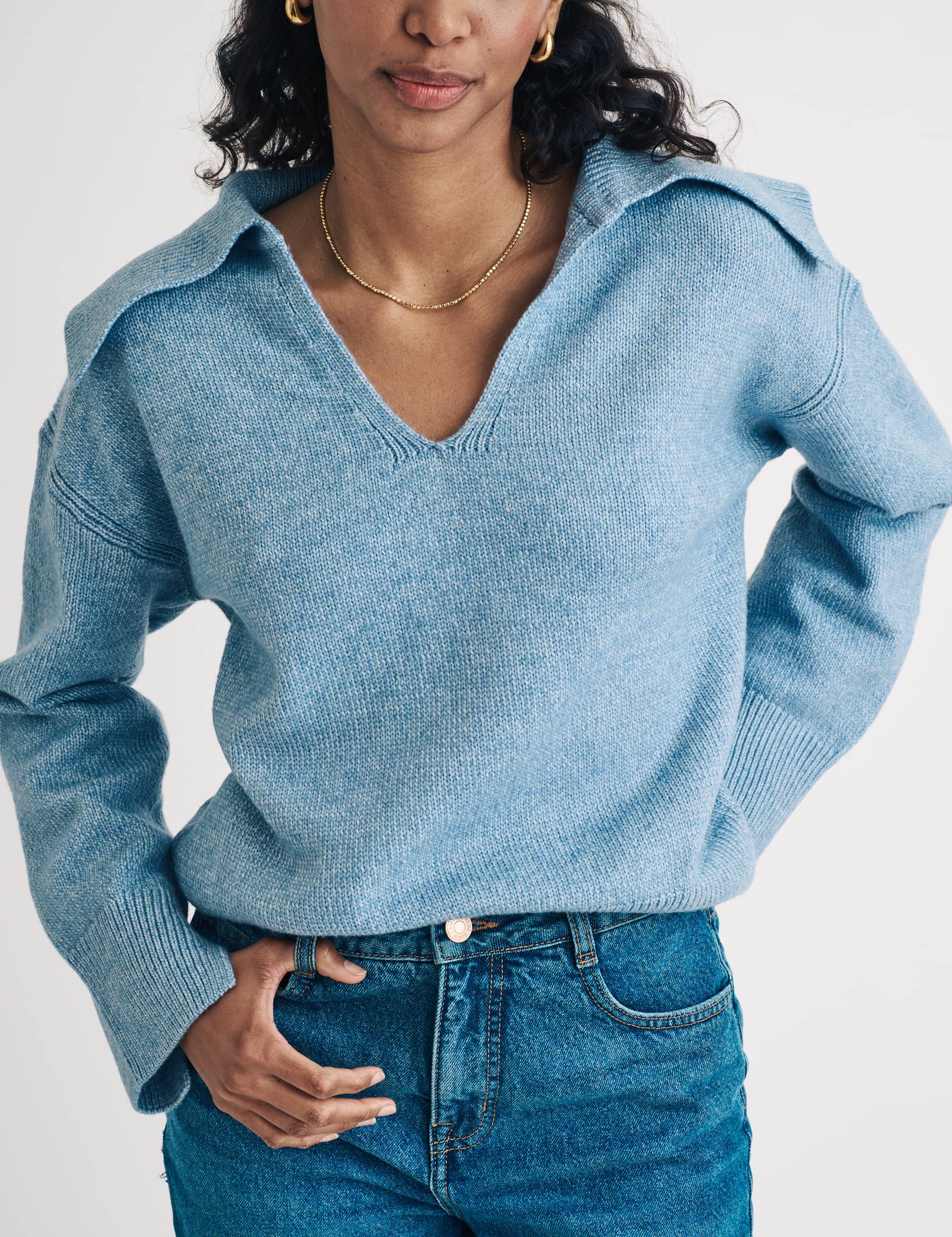 Nobody'S Child Women's Collared Jumper - Blue, Blue