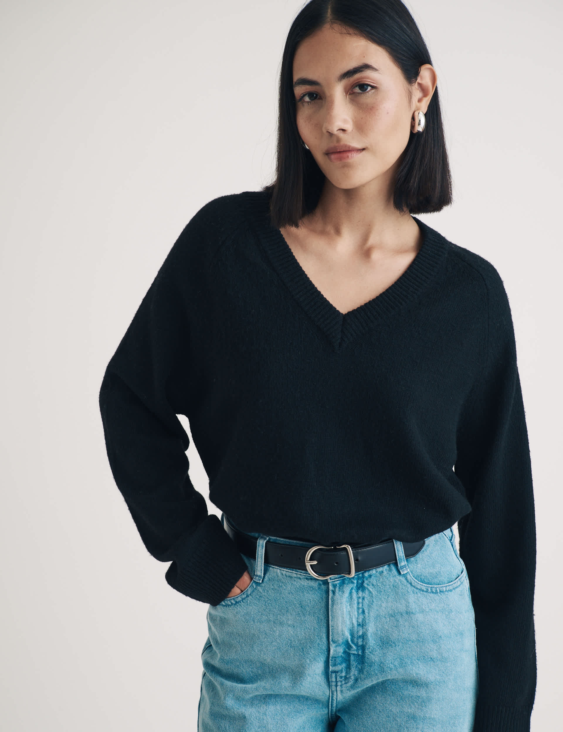 Nobody'S Child Women's Cotton Rich V-Neck Relaxed Jumper