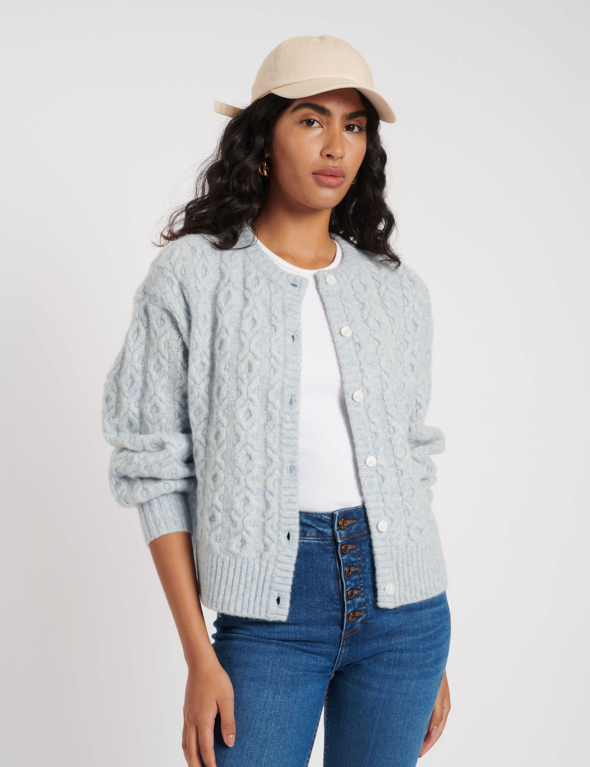 Nobody'S Child Women's Merino Wool Rich Cable Knit Cardigan - Blue, Blue