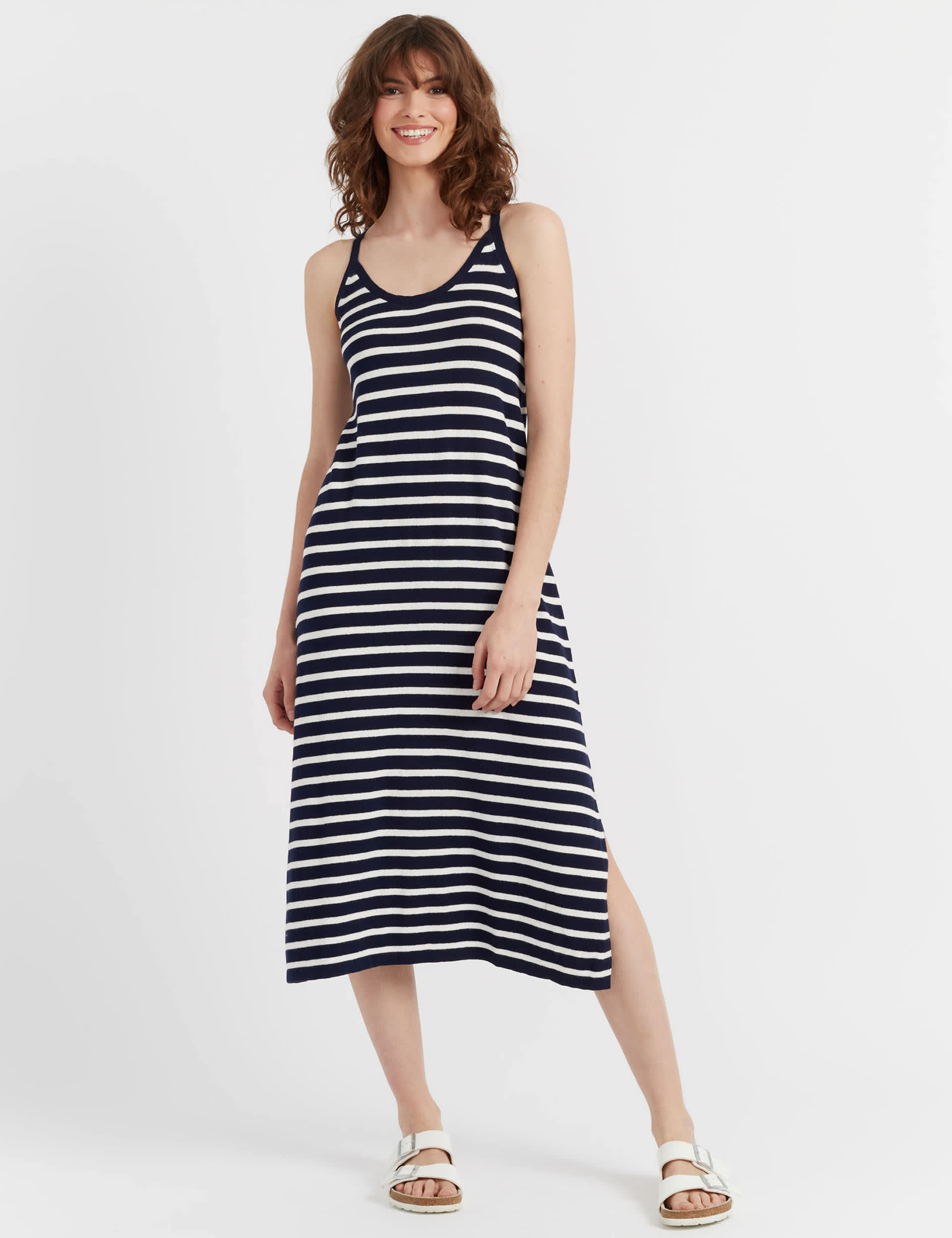 Chinti & Parker Women's Linen Blend Striped Slip Dress - M - Navy Mix, Navy Mix