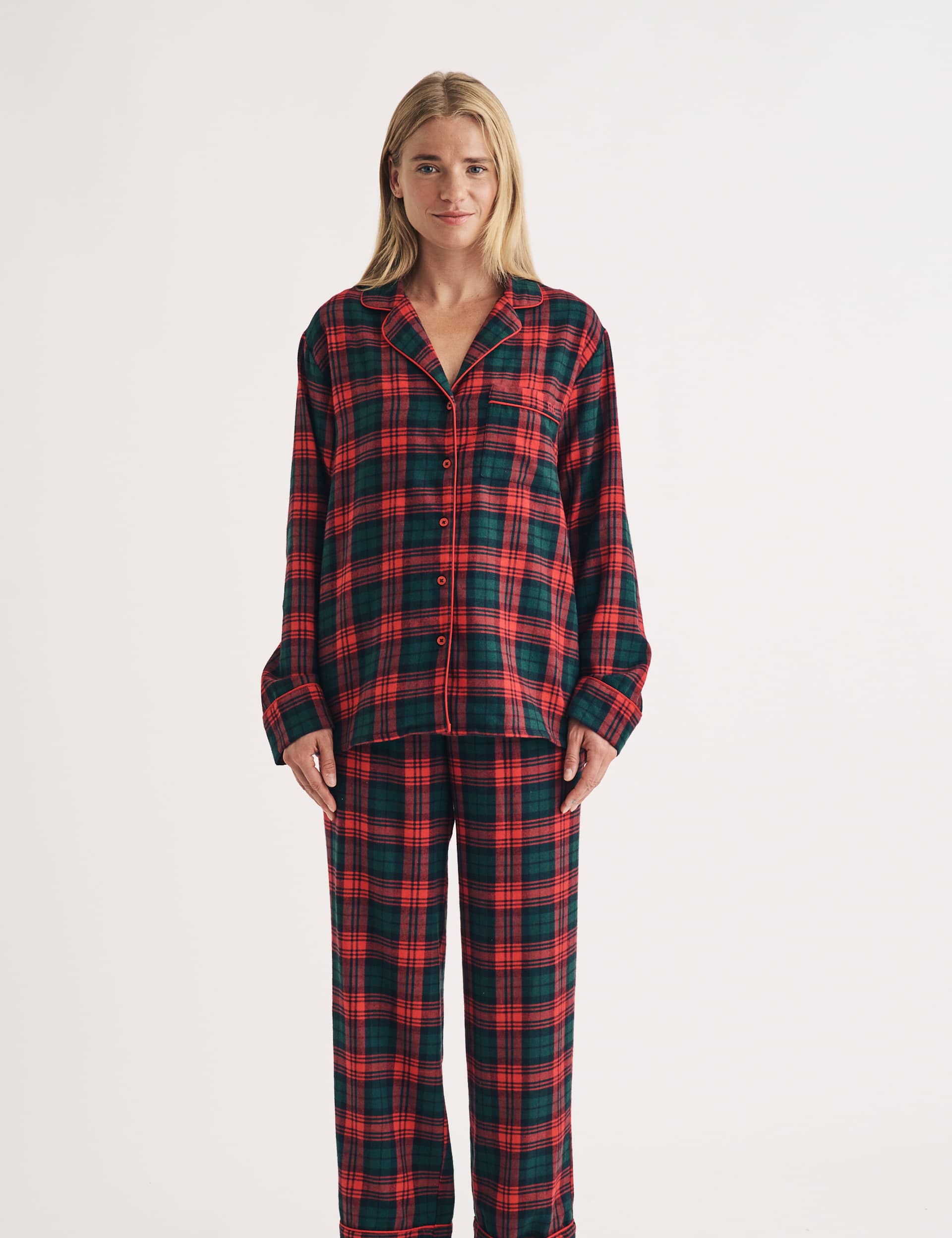 Nobody'S Child Women's Pure Cotton Checked Revere Collar Pyjama Top - S - Red Mix, Red Mix