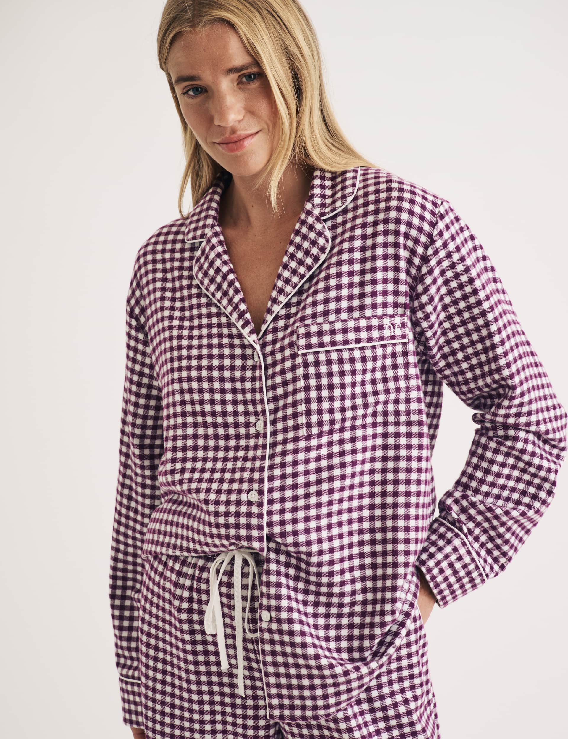 Nobody'S Child Women's Pure Cotton Gingham Check Pyjama Top - L - Purple Mix, Purple Mix