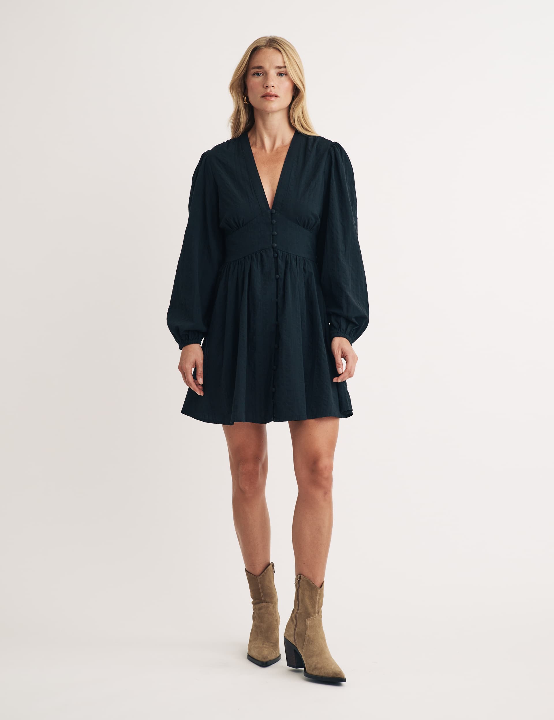 Nobody'S Child Women's Pure Cotton V-Neck Mini Waisted Dress