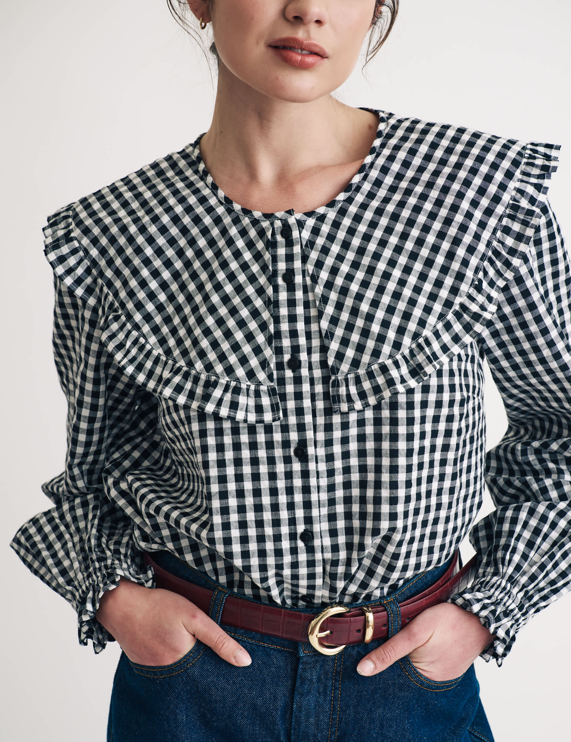 Nobody'S Child Women's Pure Cotton Checked Relaxed Blouse