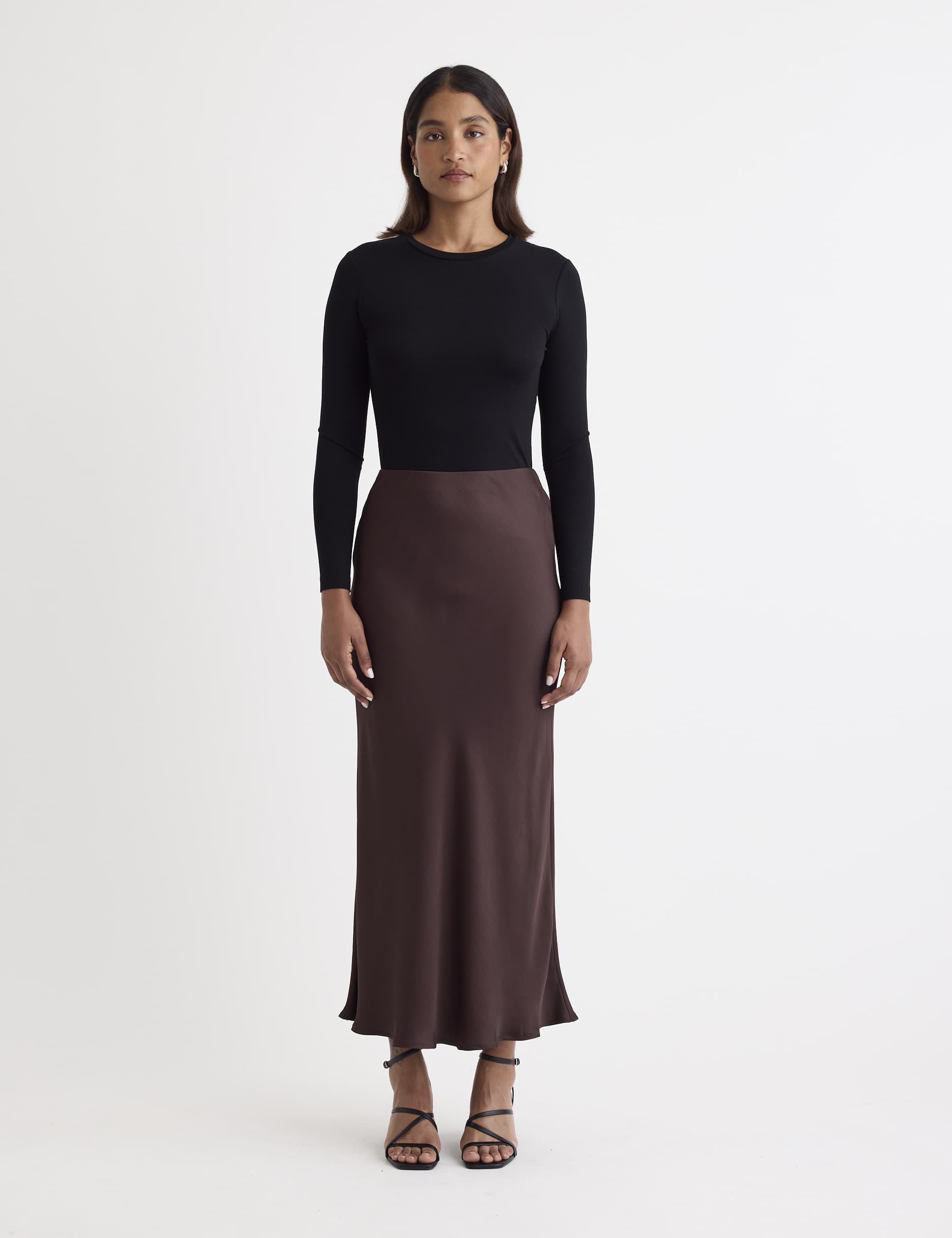 Nobody'S Child Women's Satin Midaxi A-Line Skirt - 12 - Brown, Brown