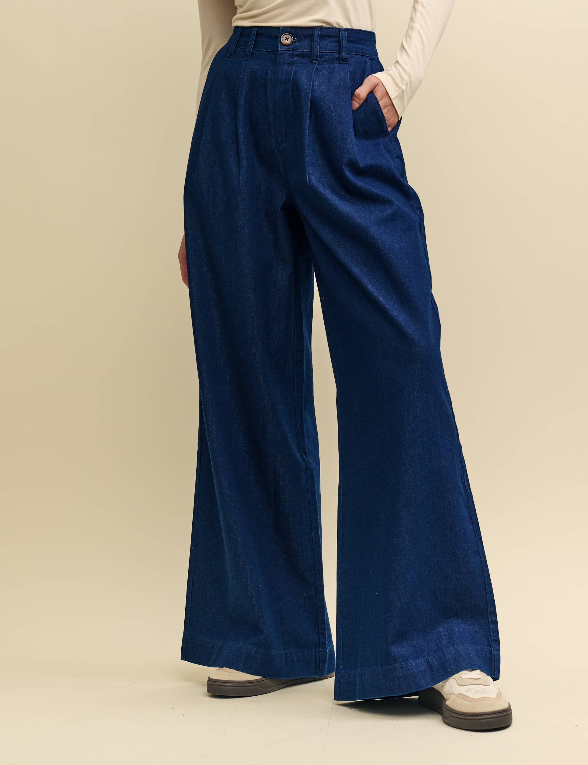 Nobody'S Child Women's Pure Cotton Wide Leg Trousers - 14 - Blue, Blue