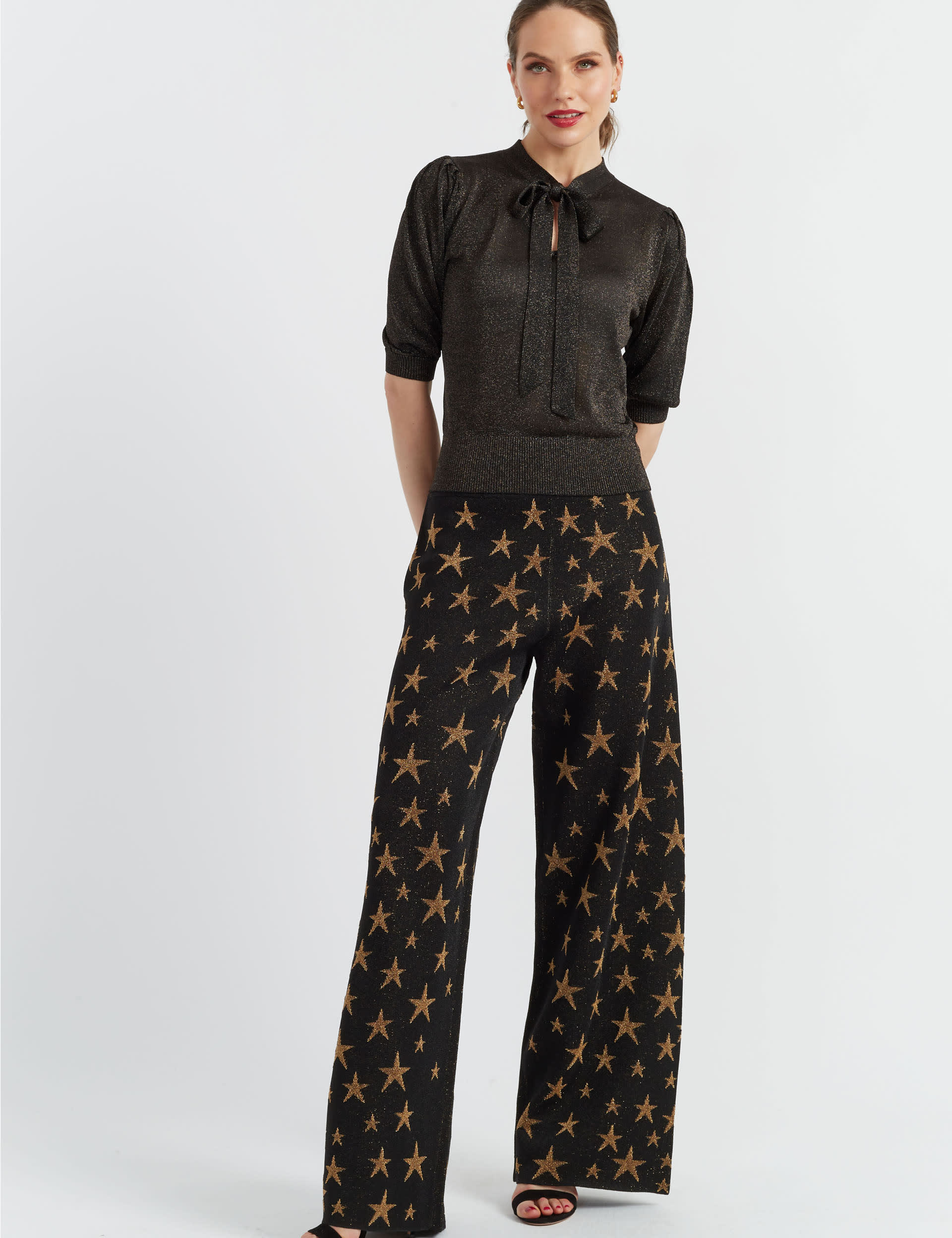 Chinti & Parker Women's Jacquard Star Flared Trousers - M - Black/Gold, Black/Gold