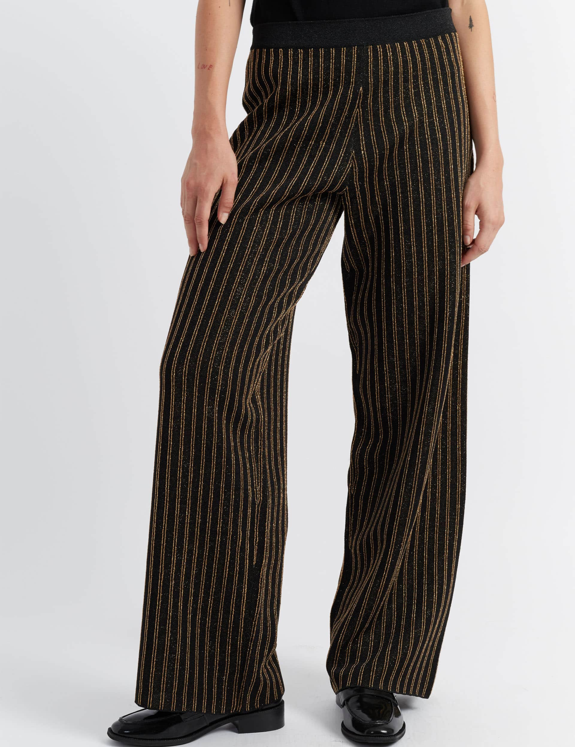 Chinti & Parker Women's Pinstripe Wide Leg Trousers - M - Black/Gold, Black/Gold