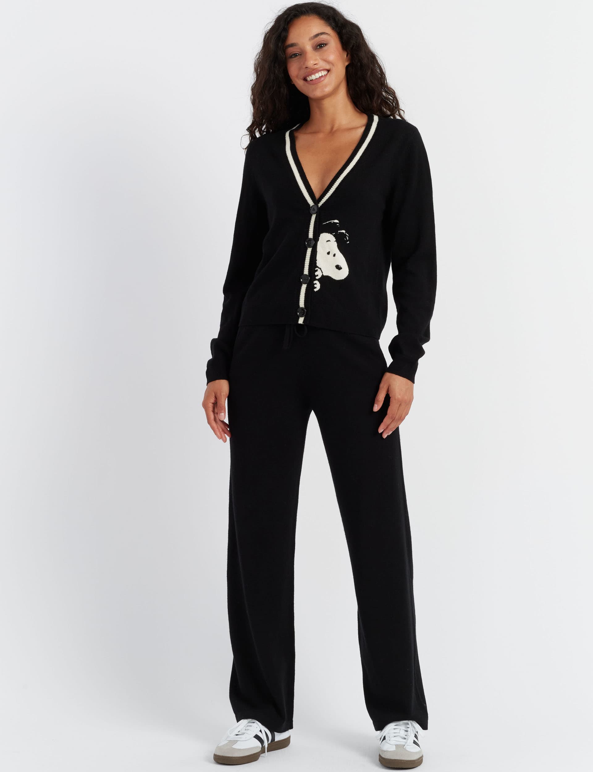 Chinti & Parker X Peanuts Women's Wool Rich Snoopy Cardigan with Cashmere - Black, Black,Truffle