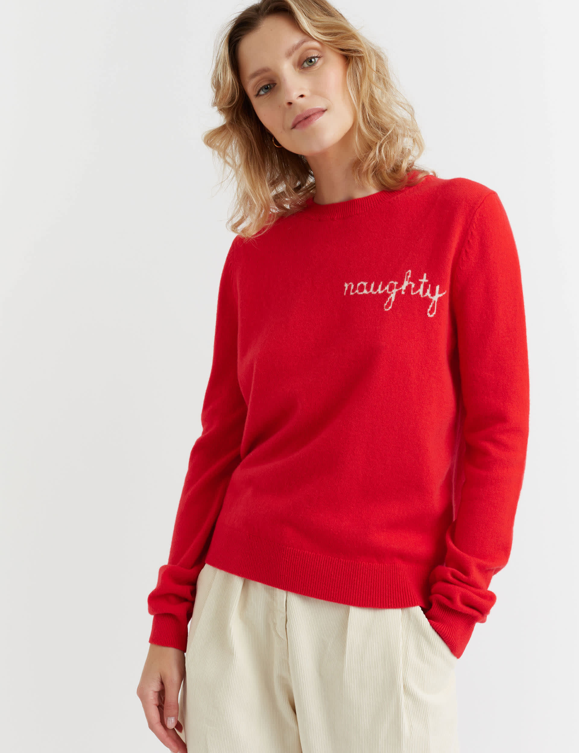 Chinti & Parker Women's Wool Rich Slogan Jumper with Cashmere - Red Mix, Red Mix,Green Mix