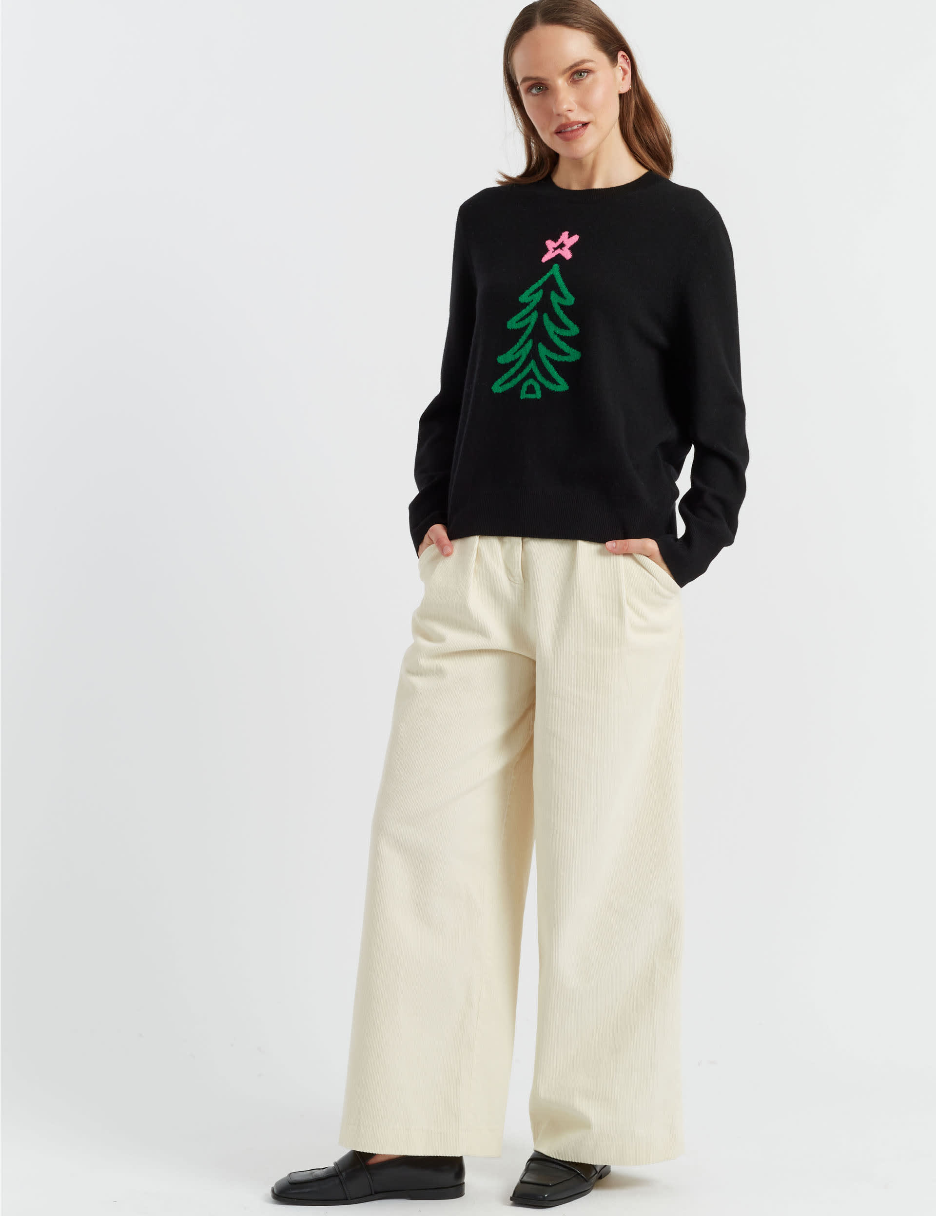 Chinti & Parker Women's Wool Rich Christmas Tree Jumper with Cashmere - Black, Black,Cream